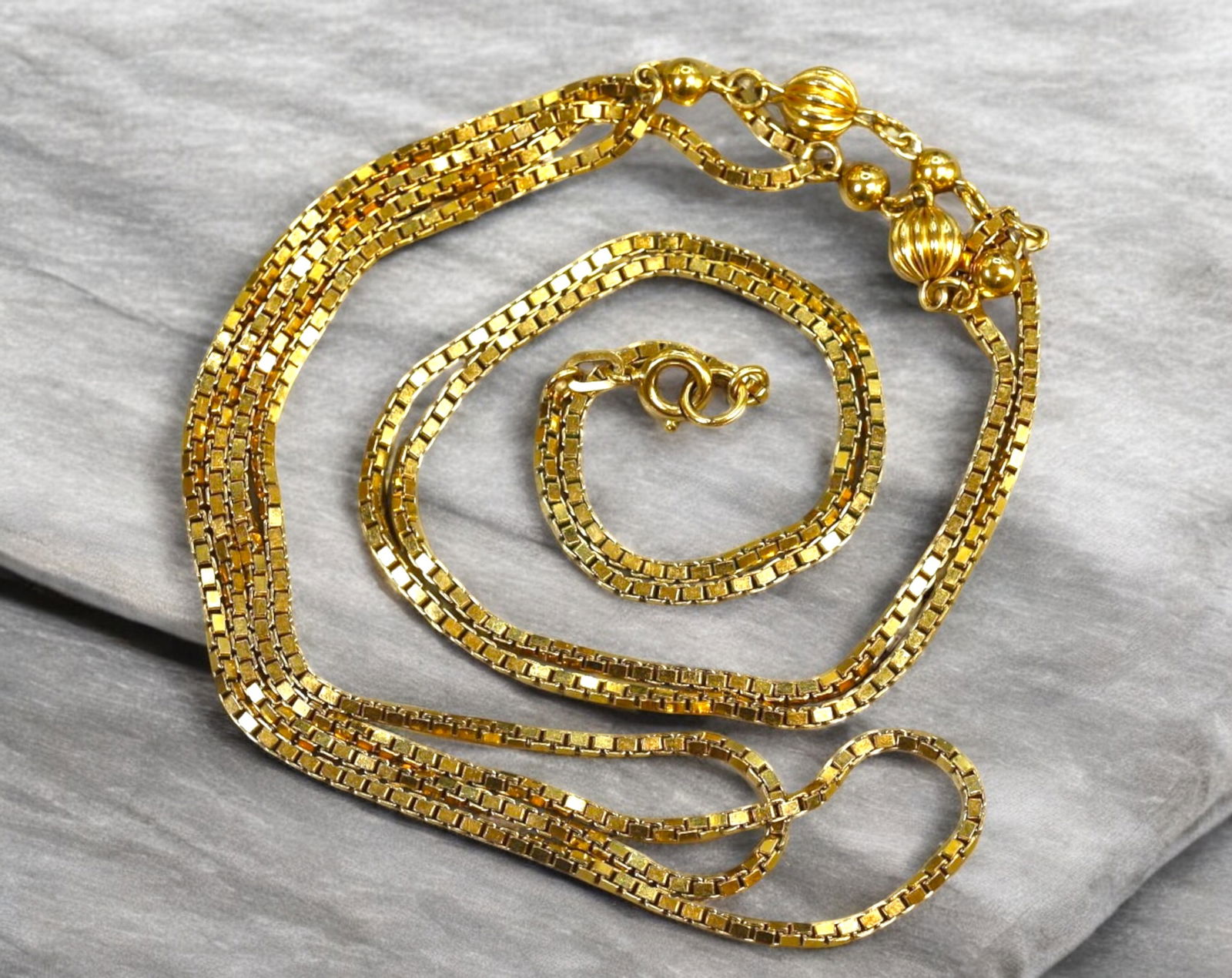 RETRO MODERN: Necklace - Gold-Tone Double Box Chain with Bead Stations, 78cm, 15g (1 of 2)