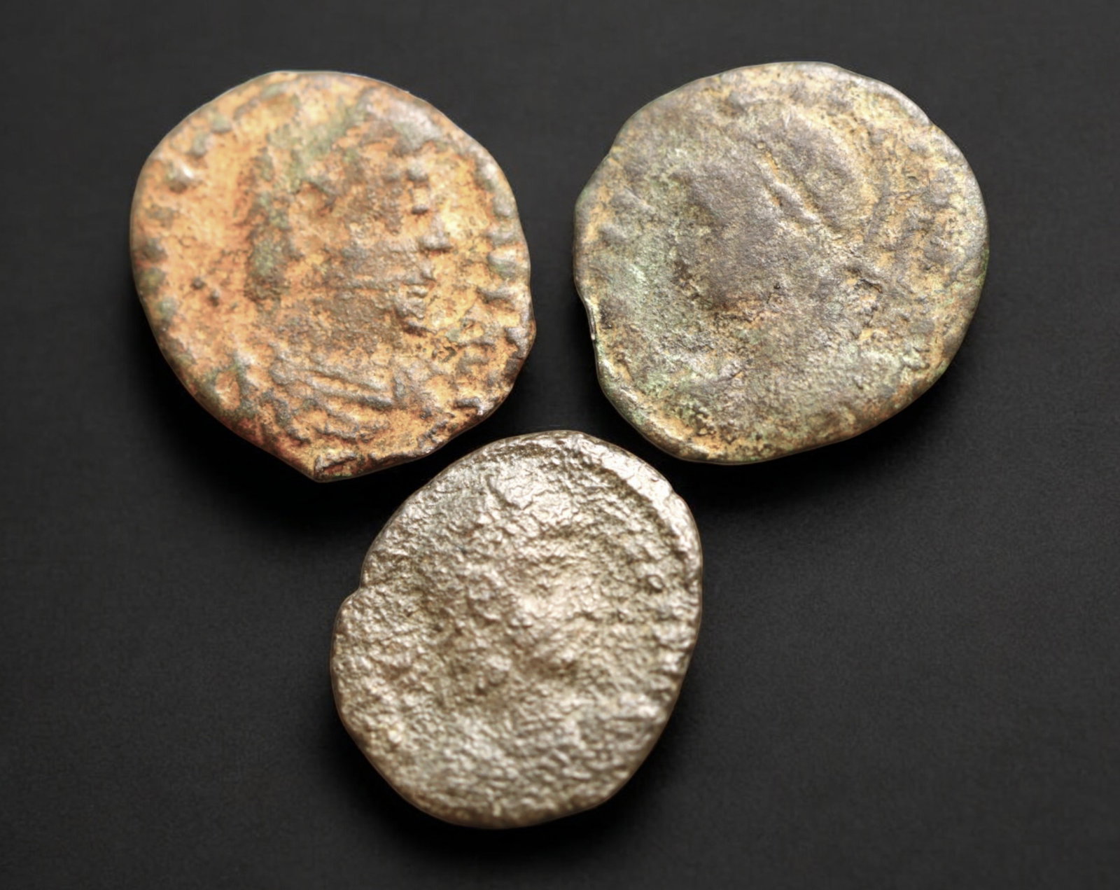 ROMAN EMPIRE: AE Coins - Bronze Issue,18-19mm, 4.1g, Lot of 3: A lot of bronze coins from the Roman Empire, reflecting the practical monetary fabric of the Imperial economy. These modestly sized bronzes likely span different emperors and issues, underscoring the 