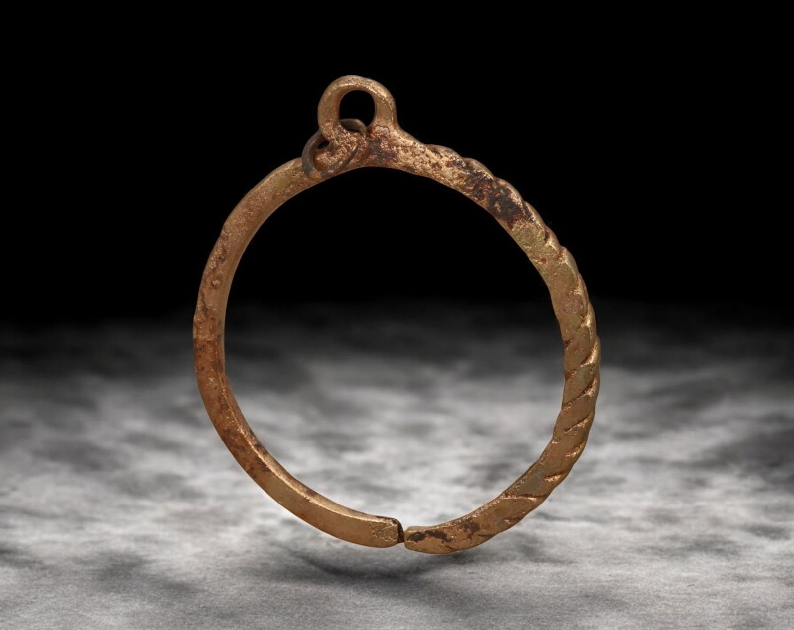 AFRICAN TRIBAL: Anklet or Currency Ring - Cast Bronze with Twist Pattern & Loop Terminals. (1 of 2)