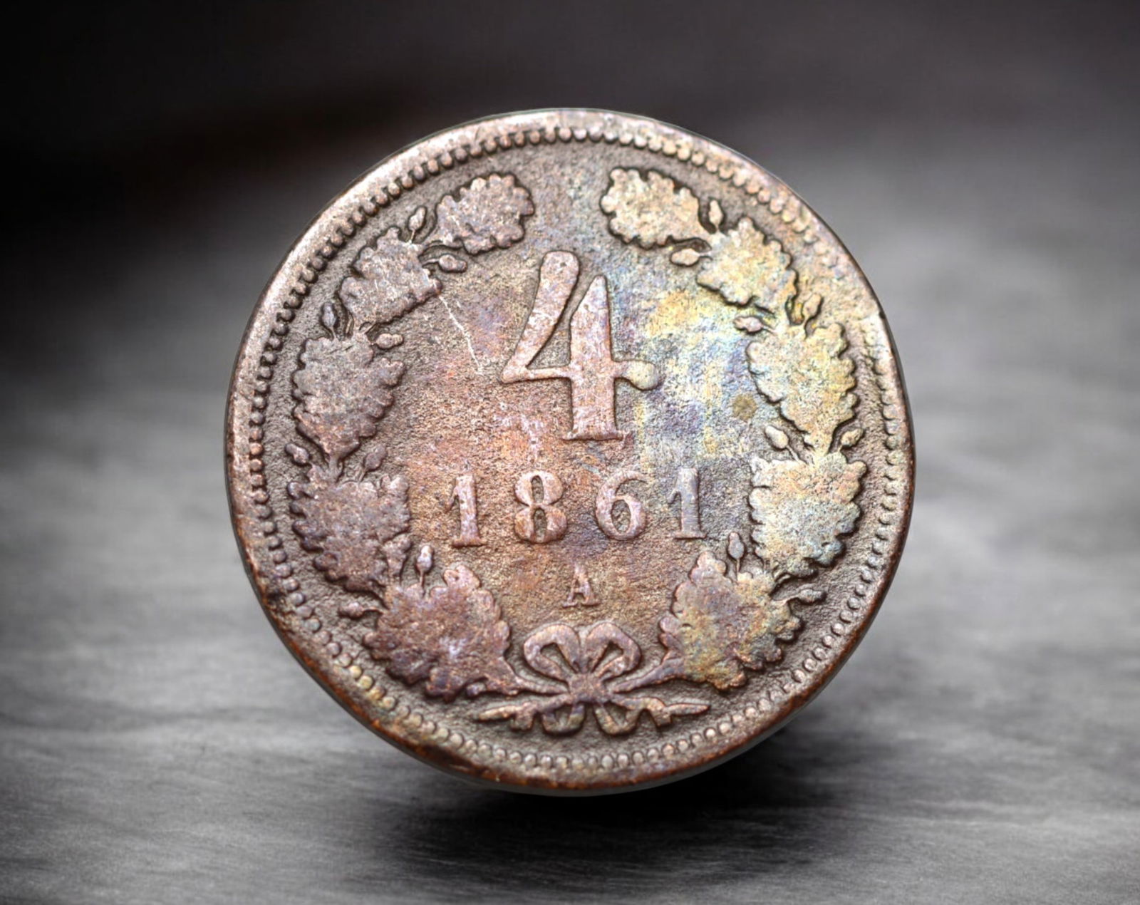 AUSTRIA: Franz Joseph I - Copper 4 Kreuzer Coin, 1861 A, Vienna Mint, 27mm, 12.5g (1 of 2)