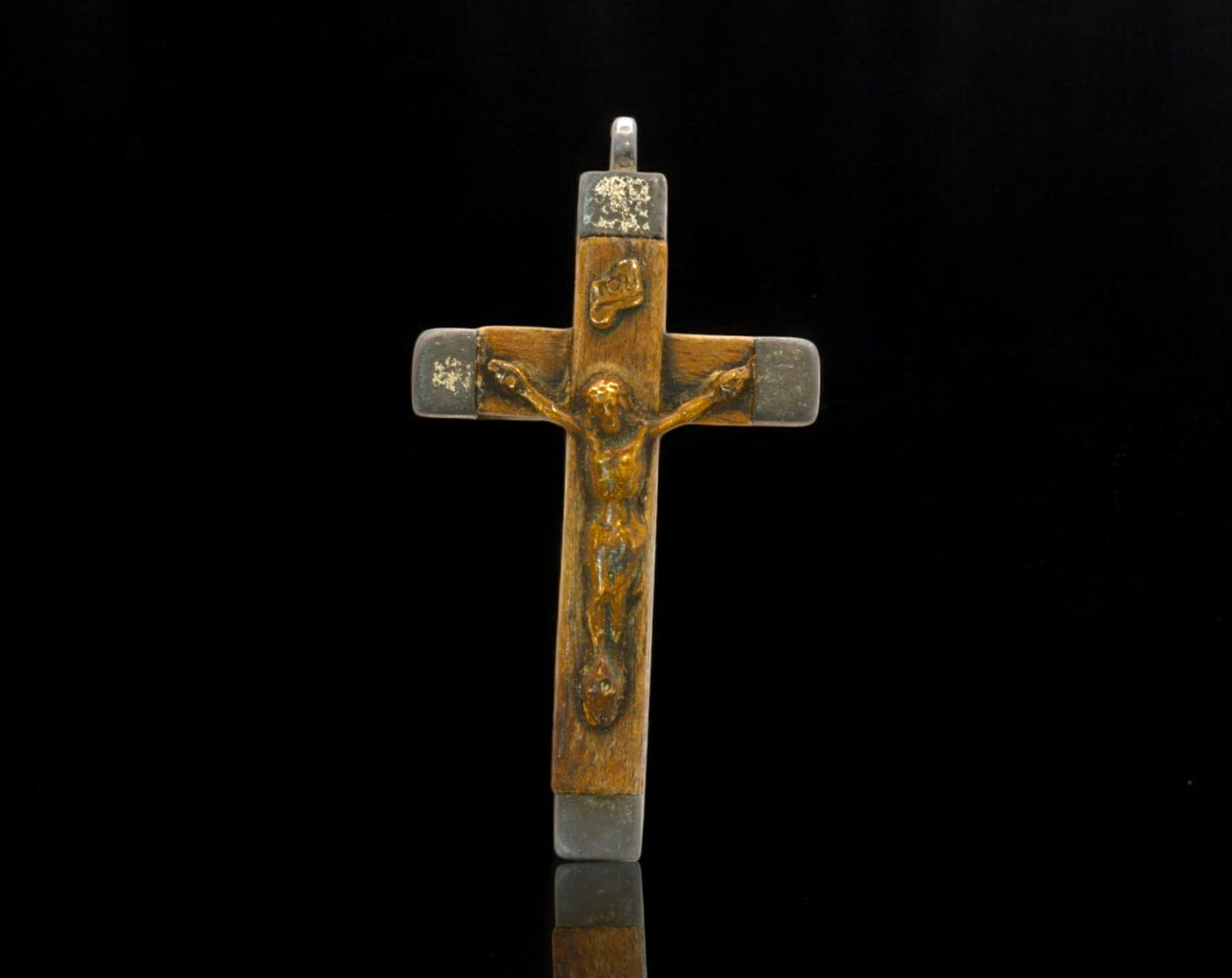FRANCE: Antique Wood & Metal Crucifix - Early 20th Century Missionary Cross (1 of 2)