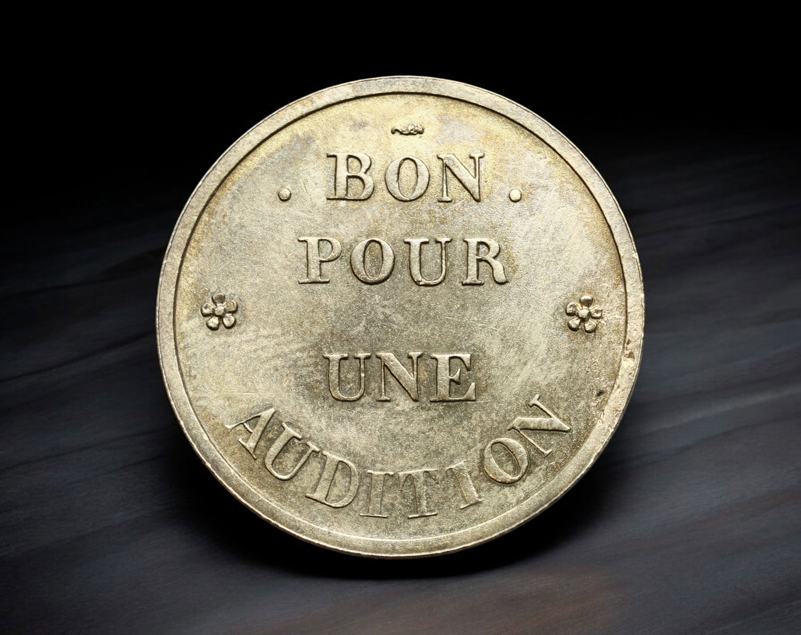 FRANCE: Chanteclair Paris Token - Brass Admission Token "BON POUR UNE AUDITION", ca. 1930s (26mm, (1 of 2)