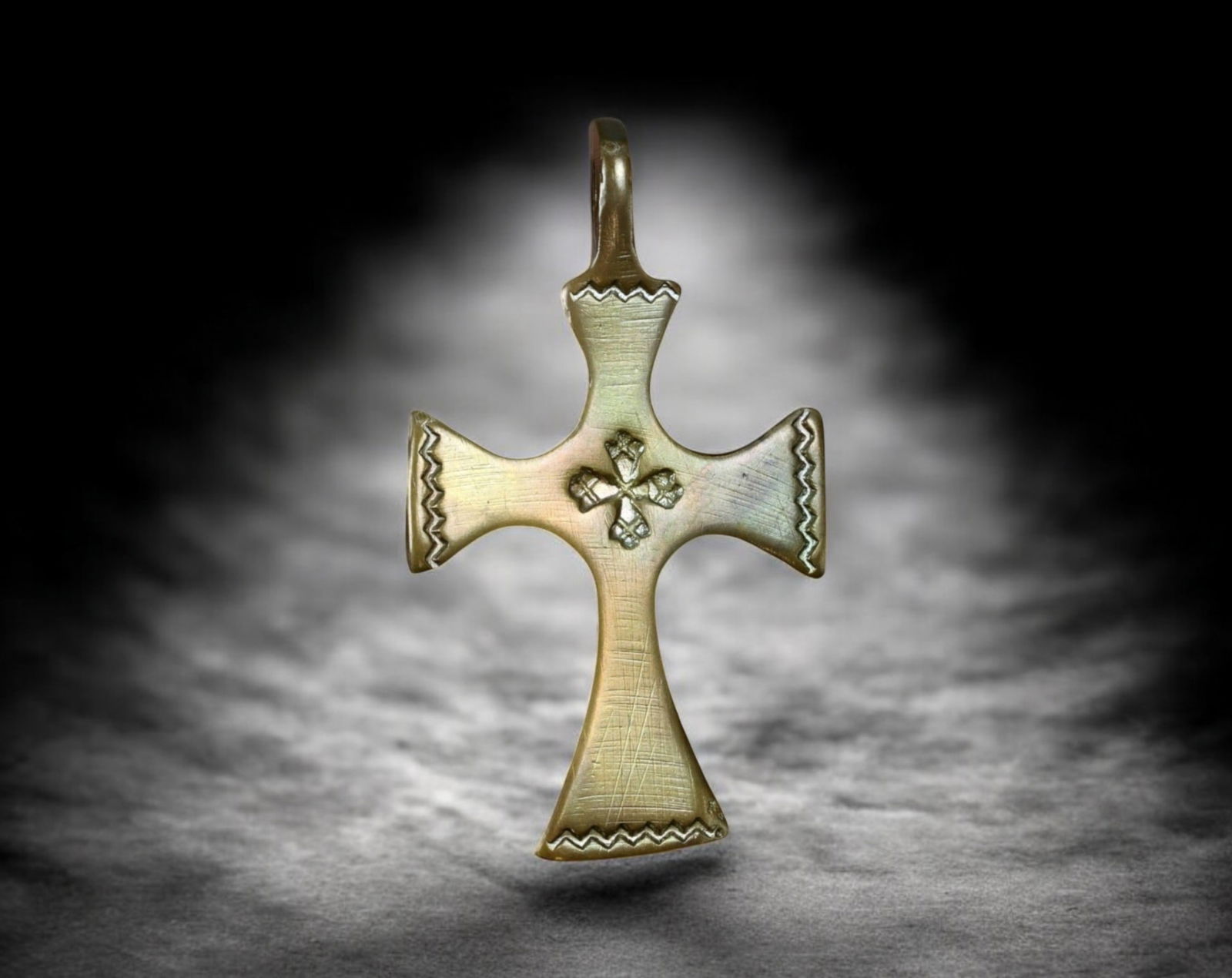 ETHIOPIA: Traditional Coptic Cross Pendant - Bronze, 5.7x3.3cm, 15.1g (1 of 2)