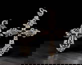 GOTHIC REVIVAL: Pair of Cross Pendants - Silver-Tone with Scrollwork & Crystal Accents, 3-3.6cm