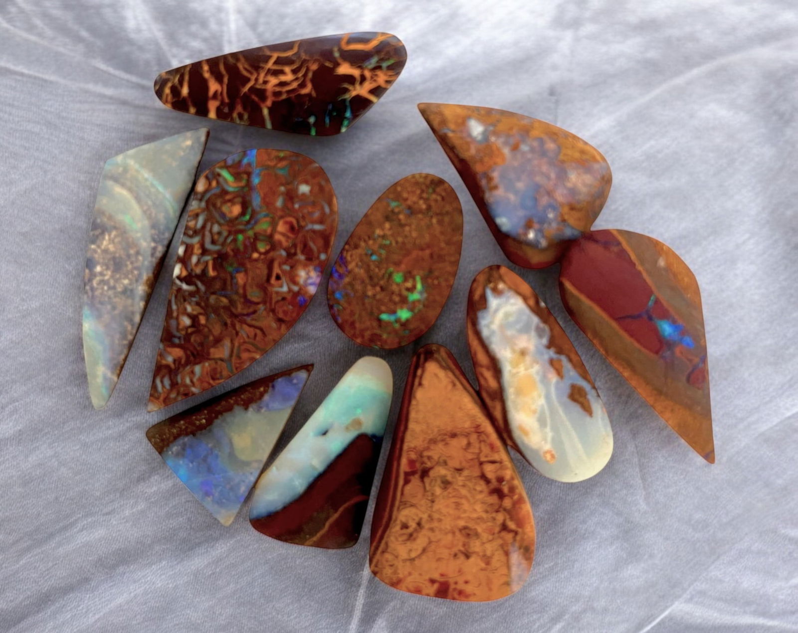 AUSTRALIAN MATRIX BOULDER OPAL - Preform Rough Lot, 10 Pieces, 19g, 16-27mm (Images Taken Wet) (1 of 2)