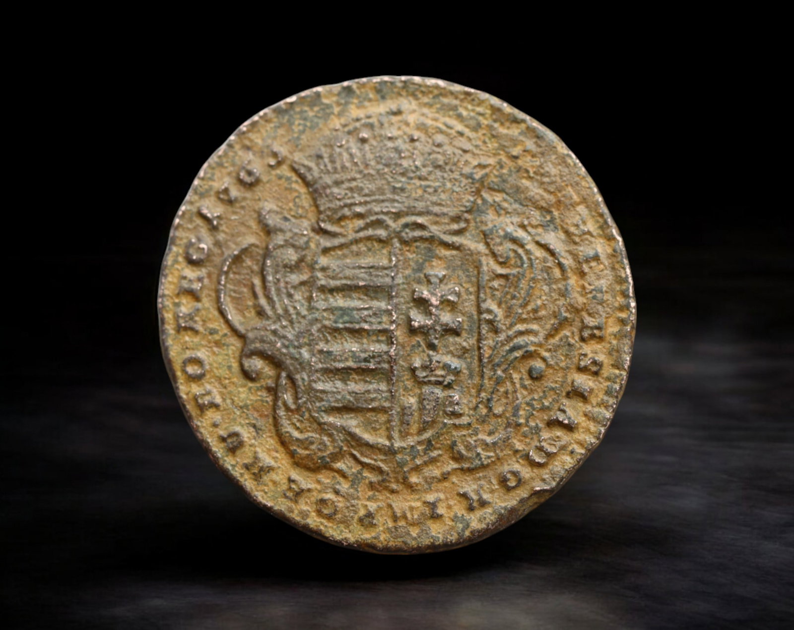 HUNGARY: Maria Theresia - Copper 1 Kreuzer Coin, 1765 H-KB Kremnica Mint (23mm, 5.9g): Issued in 1765 from the historic Kremnica Mint under Empress Maria Theresia, this copper 1 Kreuzer coin displays the radiant depiction of the Madonna and Child, encircled by the sacred inscription PAT