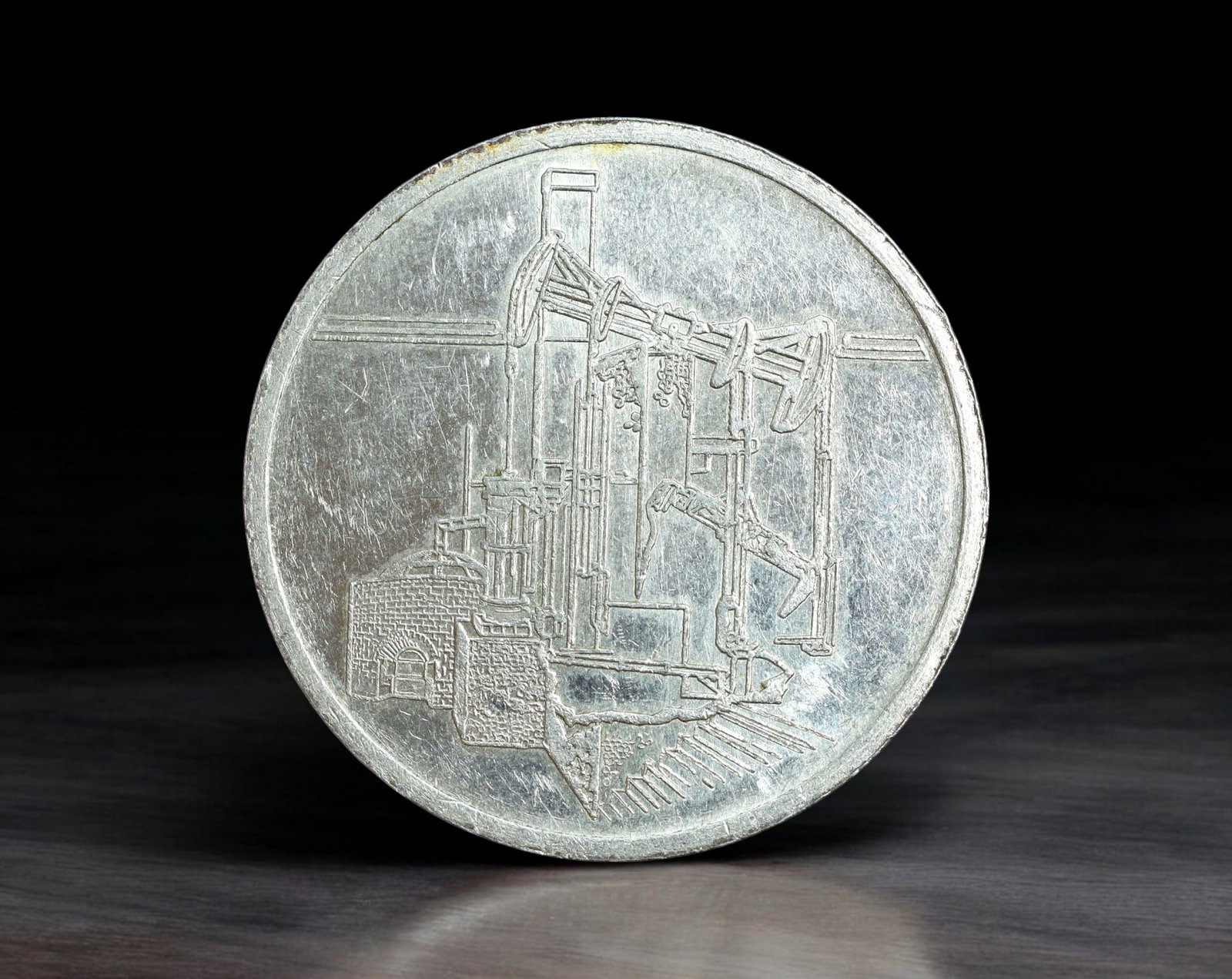 GERMANY (DDR): Industrial Commemorative - Nickel 10 Mark Medal, 1985 (35mm, 23.3g): Issued by the German Democratic Republic in 1985, this substantial 10 Mark nickel medal commemorates the bicentennial of the first German steam engine, erected in 1785 in the Mansfeld copper slate min