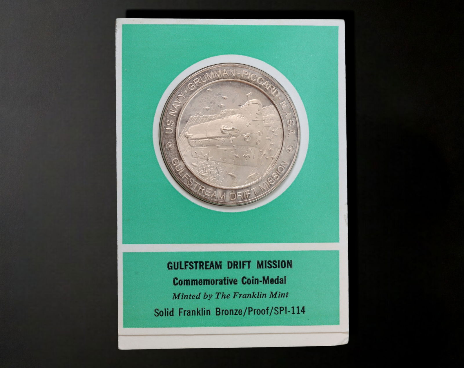 NITED STATES:Gulfstream Drift Mission Silver Ben Franklin Submersible ,1969 Franklin Mint,38mm, 27g (1 of 2)