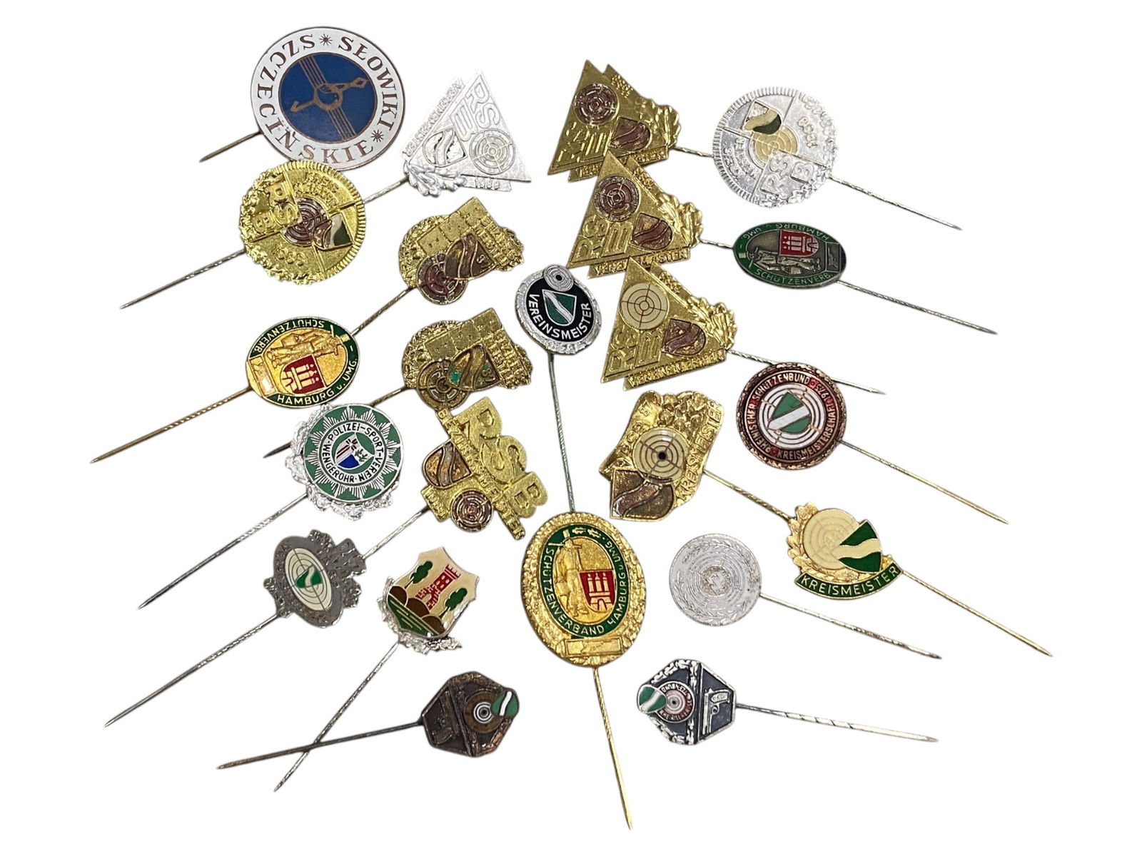 GERMAN MARKSMANSHIP: Schutzenverein Stick Pins - Regional & Championship Badges, 23pcs (4.5-6cm) (1 of 1)