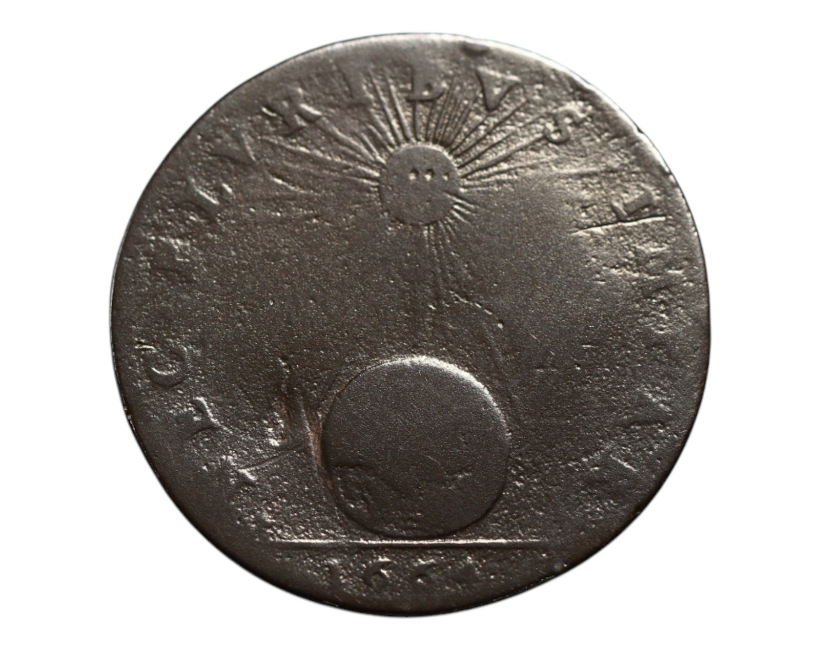 FRANCE: Louis XIV - Divine Right Radiant Sun Sol Coin, 1664, 25mm: Issued during the apex of the Ancien Regime, this 1664 Sol under Louis XIV radiates the ideological splendor of the "Sun King." The obverse presents a weathered yet distinguishable bust of Louis XIV, 