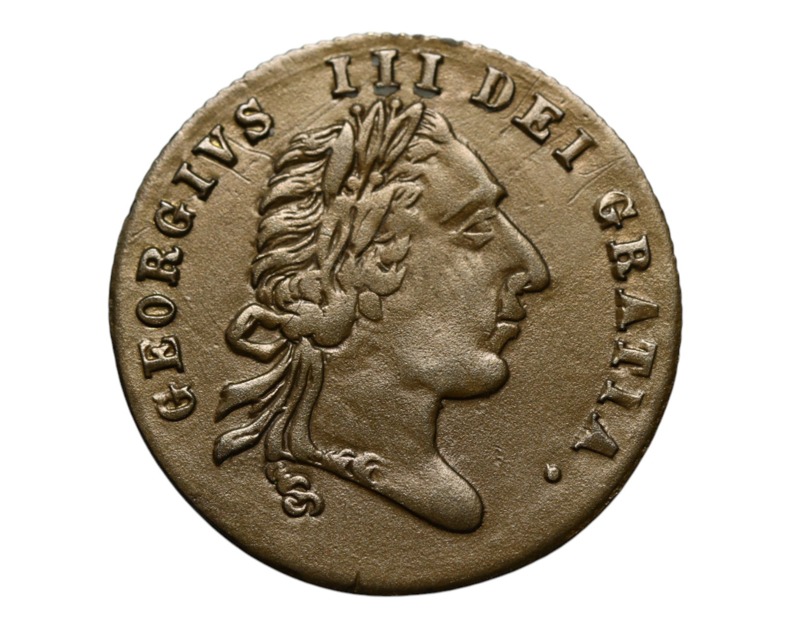 GREAT BRITAIN: George III Memorial - Political Satire Token, 1788, 21mm: Issued during a turbulent era marked by debates over monarchy and liberty, this 1788 British political token reflects nostalgia for a perceived golden age. The obverse features an idealized laureate p