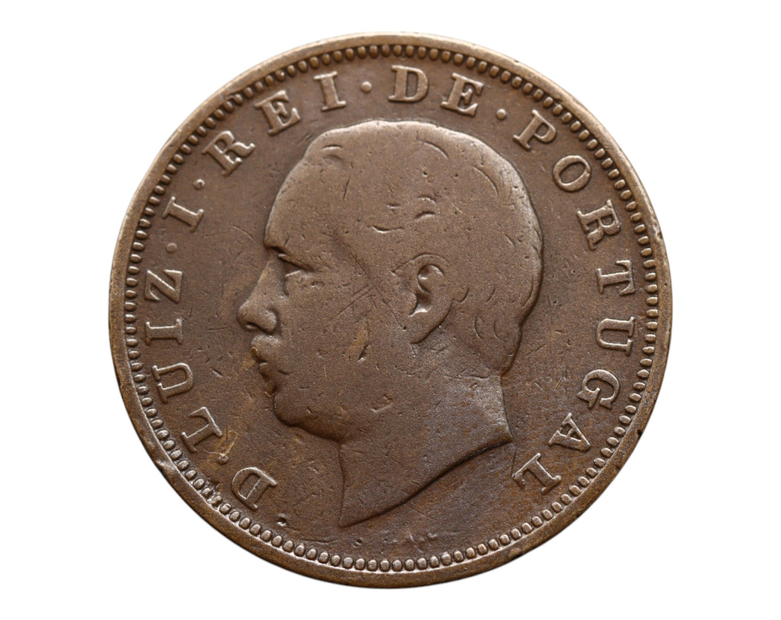 PORTUGAL: King Luis I - Maritime Legacy 20 Reis Coin, 1883, 30mm: Minted during the reign of King Luis I, this 1883 20 Reis coin captures the maritime spirit of Portugal's 19th-century monarchy. The obverse portrays King Luis I in solemn profile, his reign often ass
