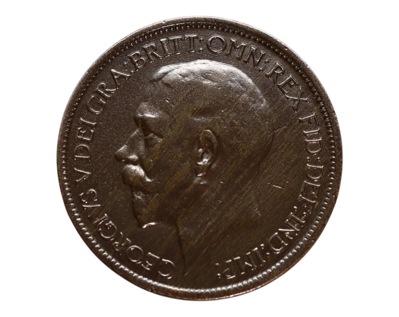 GREAT BRITAIN: George V - Imperial Resolve Halfpenny Coin, 1920, 25mm: Issued in a period marked by the restoration of stability after World War I, this 1920 halfpenny captures the enduring spirit of the British Empire under King George V. The obverse features a commandi