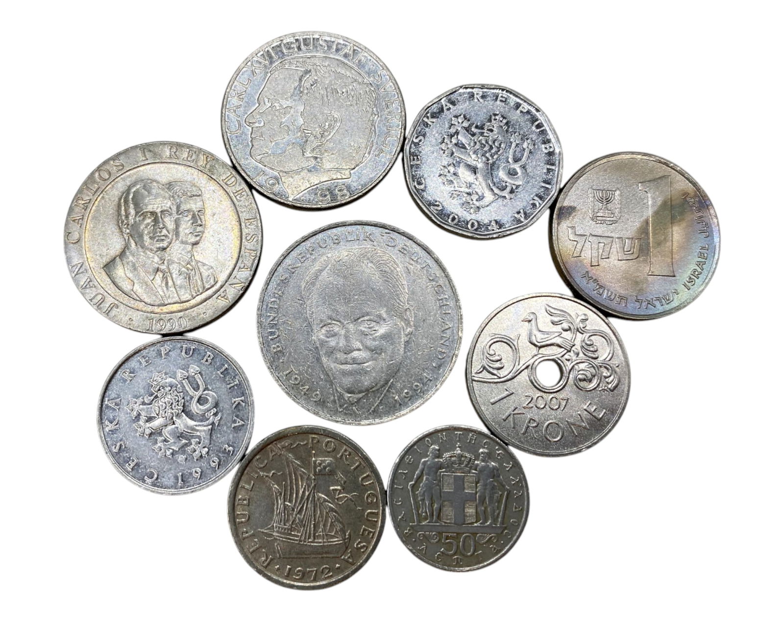 EUROPE & ISRAEL: Mixed Nations - 9 Coin Lot, 1966-2007 (17-26mm) (1 of 3)