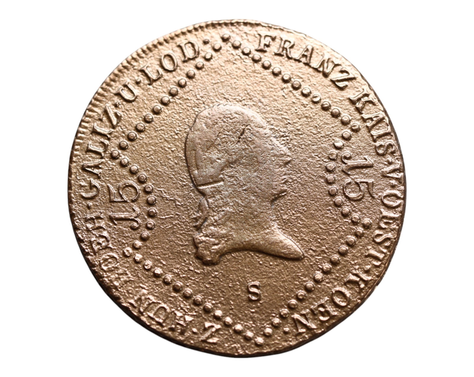 AUSTRIA: Franz I - Imperial Reform Era 15 Kreuzer Coin, 1807 S Galicia Mint, 41mm: Struck during the reign of Emperor Franz I, this broad-format 15 Kreuzer coin represents the monetary and symbolic adaptation of the Austrian Empire amid Napoleonic upheaval. The obverse features a de