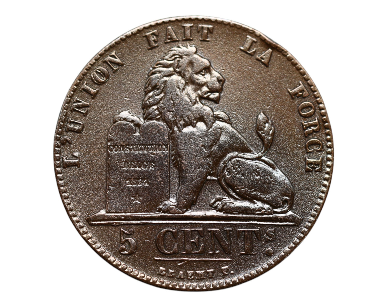 BELGIUM: Constitutional Strength - Leopold I 5 Centimes Coin, 1857, 28mm: Struck during the reign of Leopold I, Belgium's first king after independence, this bronze 5 Centimes powerfully echoes the nation's foundational ideals. A vigilant lion, symbolizing guardianship and 