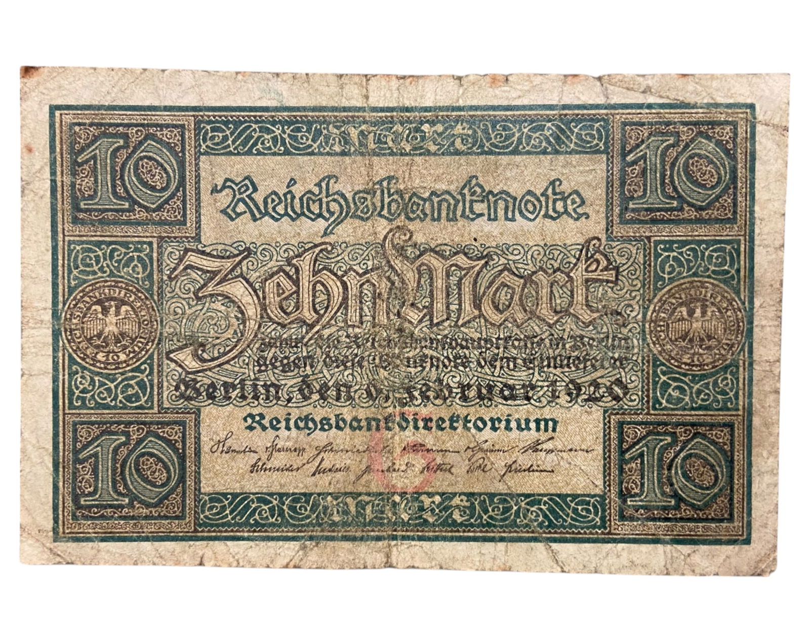 GERMANY: Weimar Republic - 10 Mark Banknote, ca. 1920s Series S-4476062 (1 of 3)