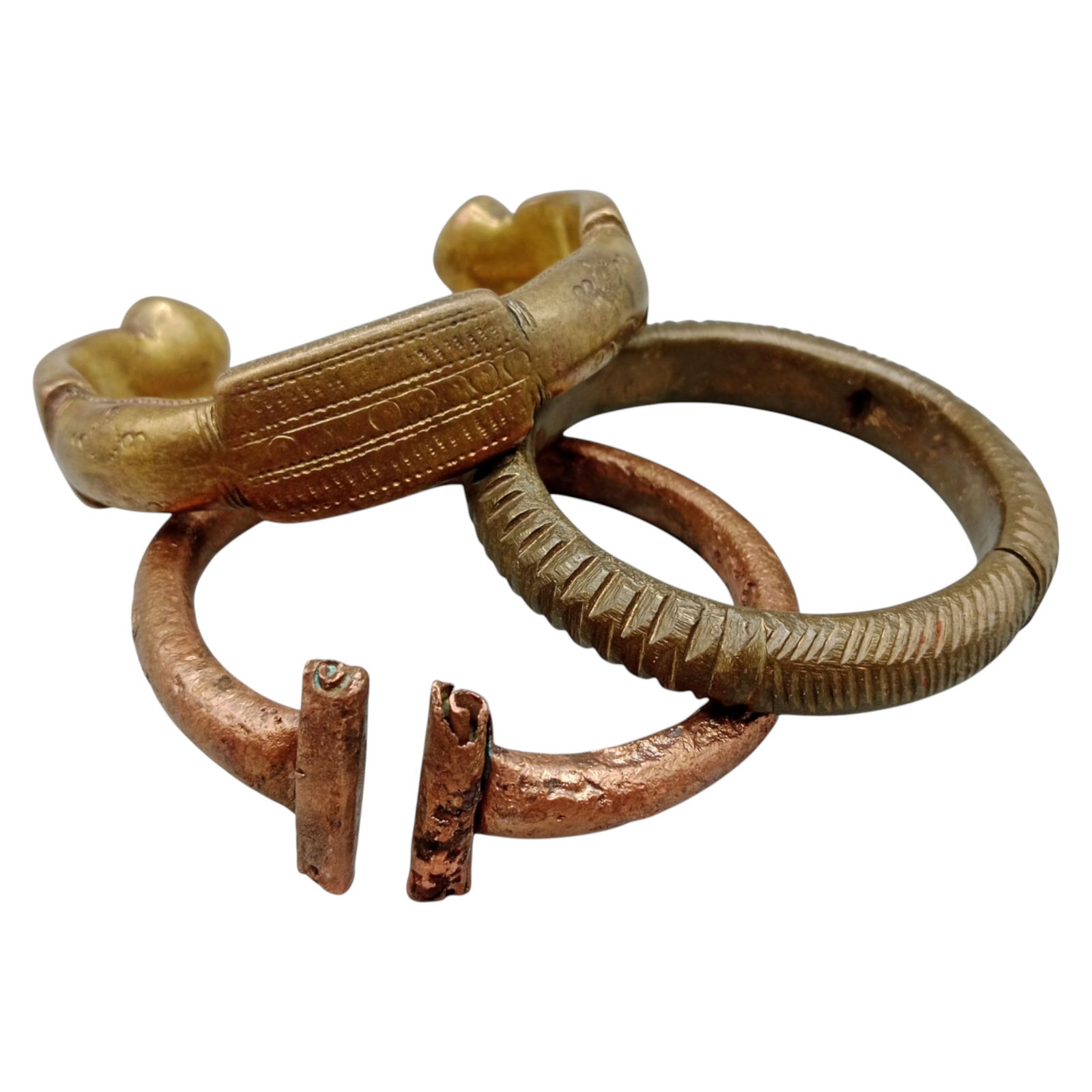 AFRICAN TRIBAL: 3 Manila Bracelets - Cast Bronze & Copper Alloy, 7-8cm (455g) (1 of 1)