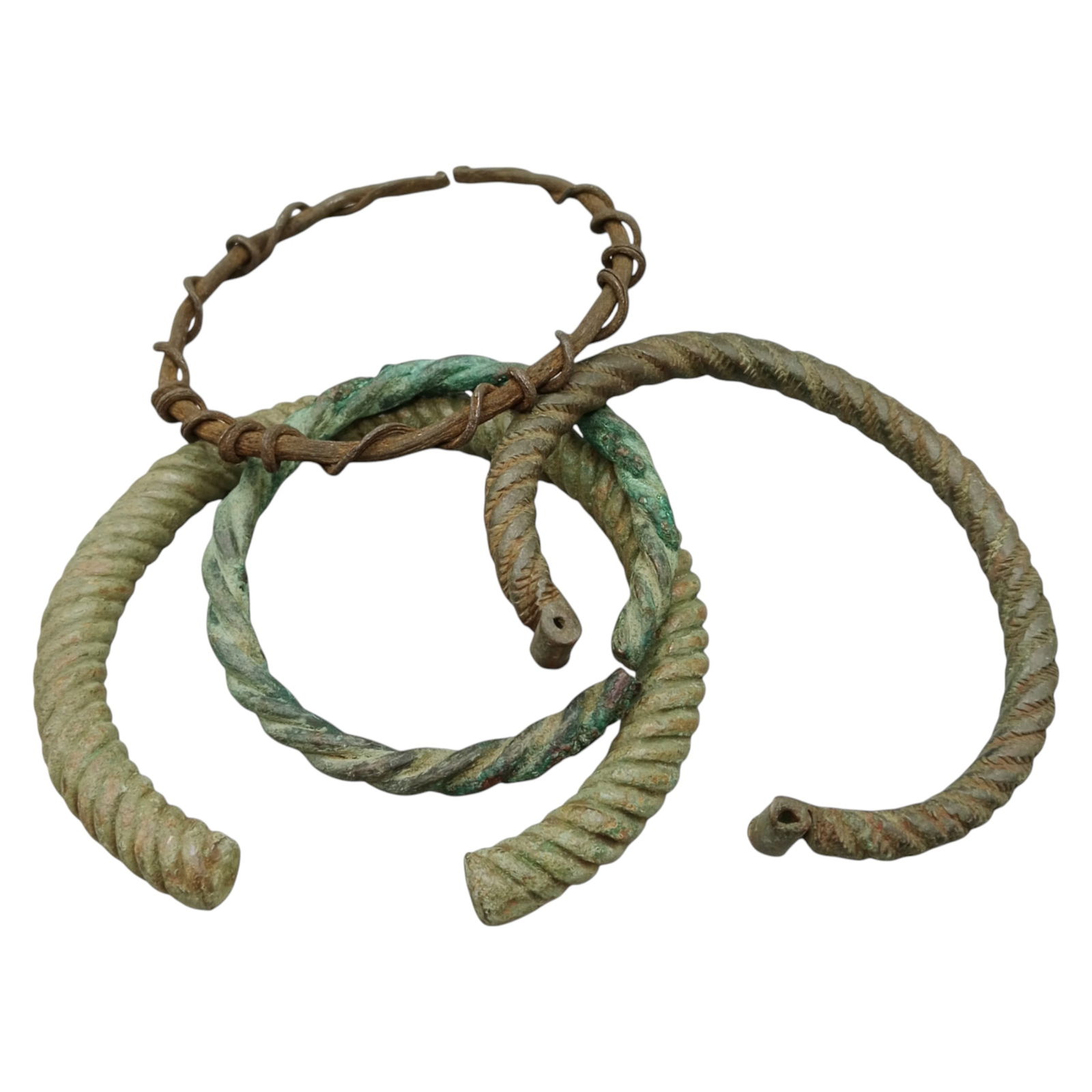 IRON AGE CELTIC: Set of 4 Bracelets - Twisted Bronze & Forged Iron Forms, 7.5-10.5cm (339g total) (1 of 1)