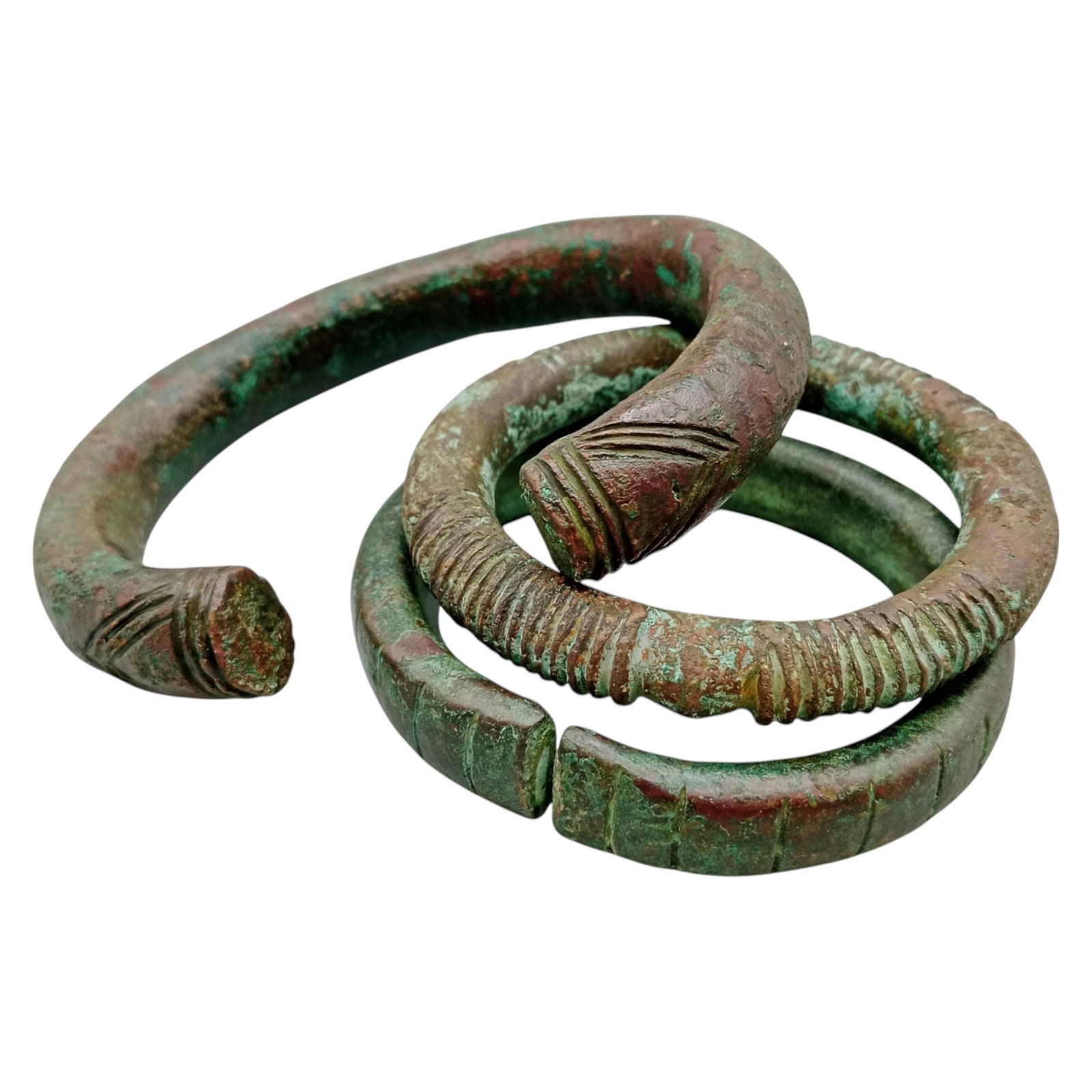 ANCIENT MEDIEVAL: 3 Bracelets - Cast Bronze with Linear & Ribbed Terminals, 8-10cm (625g total) (1 of 1)