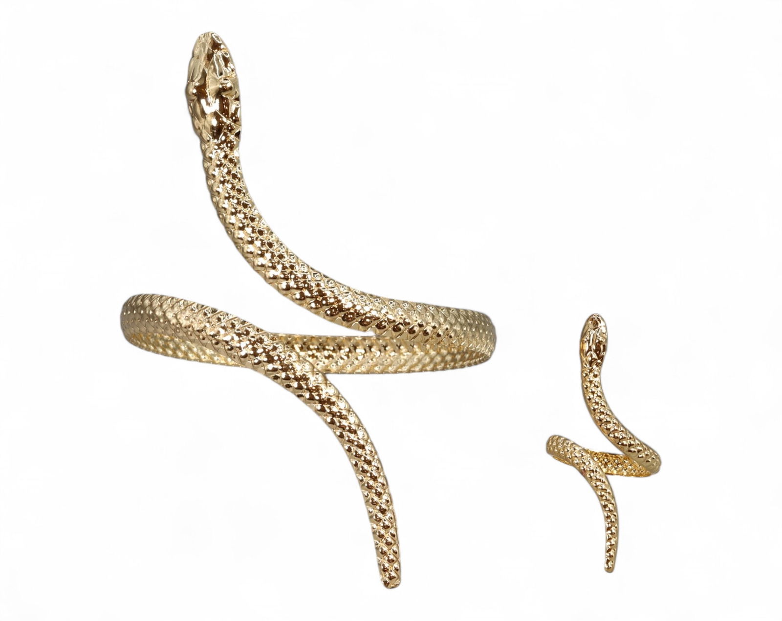 Snake Motif Bangle & Ring Set - Textured Goldtone, 7cm & US Size 7 (1 of 1)