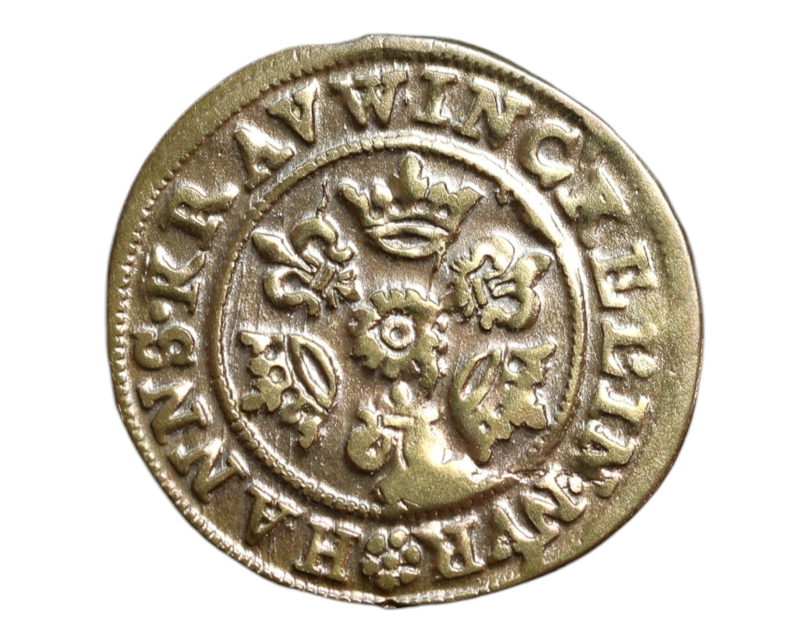 GERMANY/NUREMBERG: Hans Kravwinckel - Religious Blessing Jeton, c.1580s, 22mm: Produced in the renowned city of Nuremberg during the late Renaissance, this circa 1580s jeton was crafted under the name of Hans Kravwinckel, a distinguished member of a celebrated family of medalist