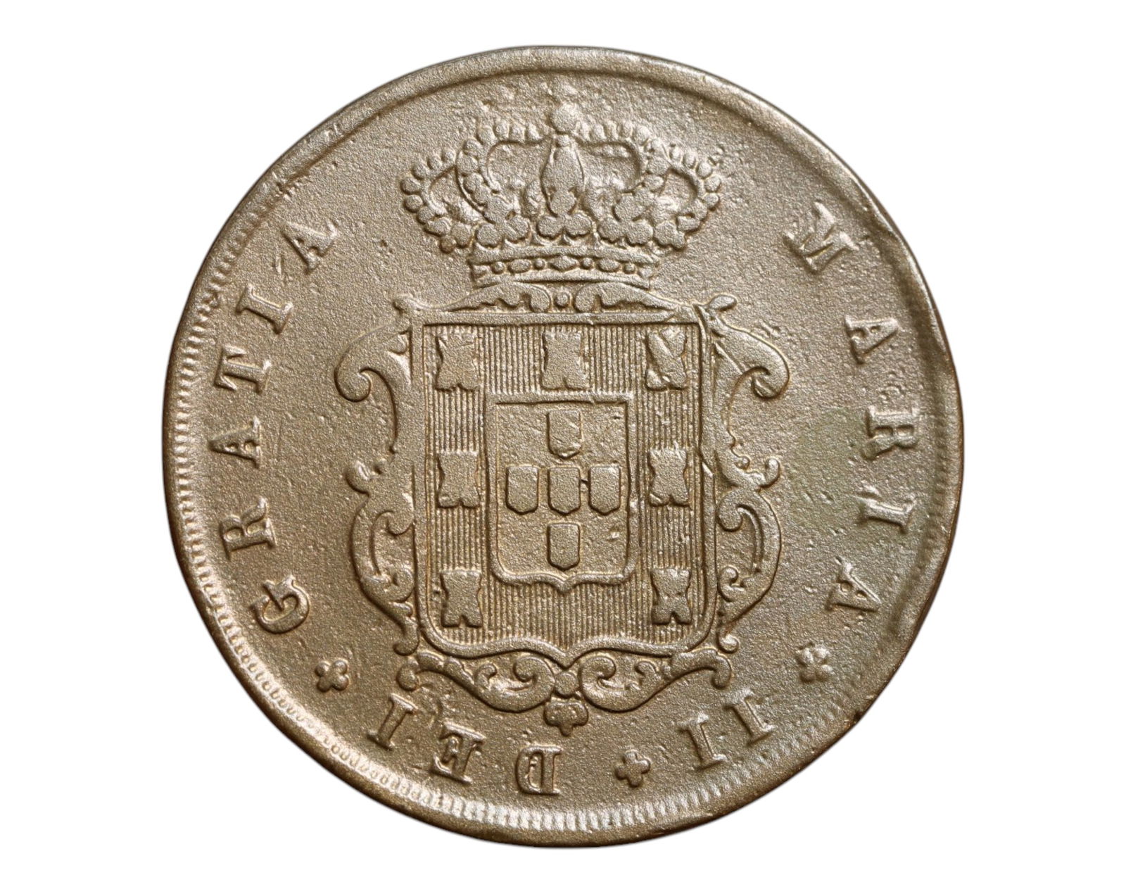 PORTUGAL: Queen Maria II - Constitutional Restoration 10 Reis Coin, 1844, 32mm (1 of 3)