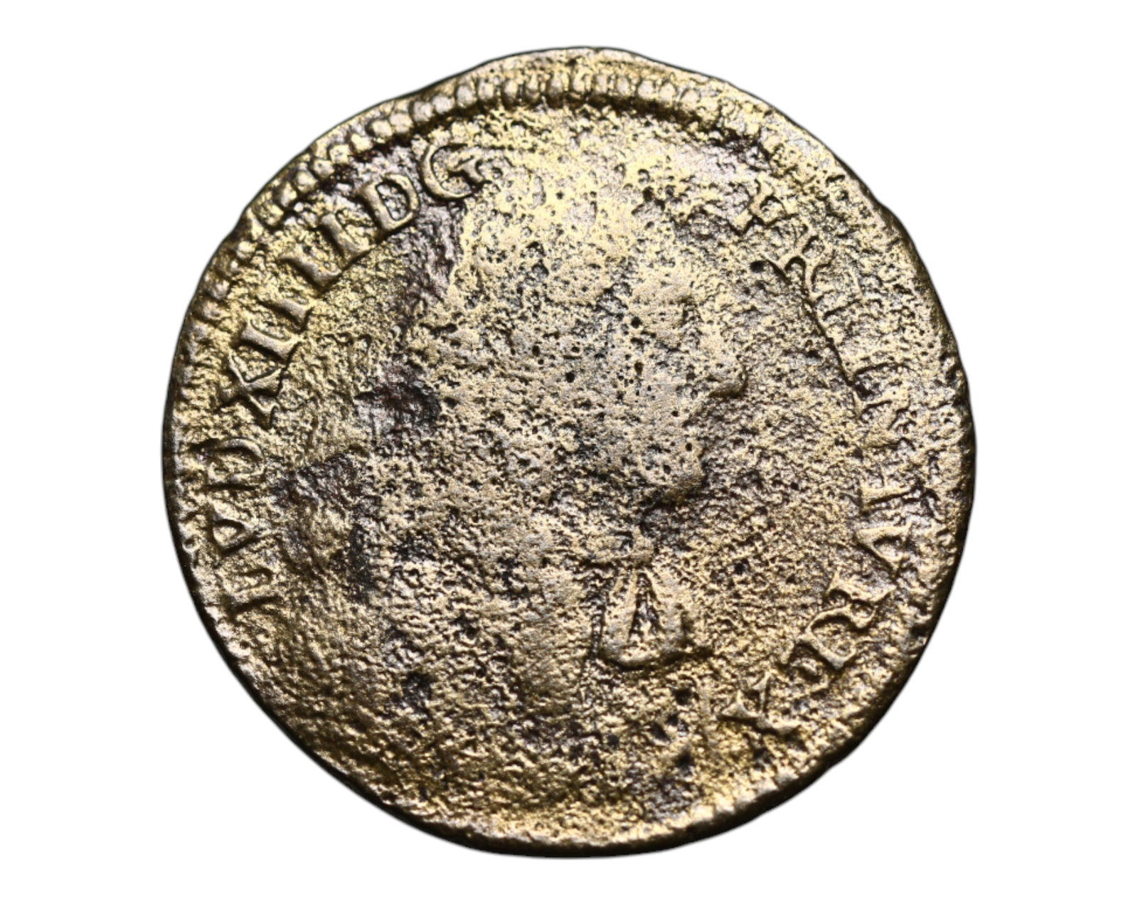 FRANCE: King Louis XIV - Glorious Monarchy Symbolic Jeton, circa late 17th Century, 25mm: Struck during the reign of the "Sun King," Louis XIV, this evocative jeton offers a glimpse into the pageantry and symbolism that dominated the Bourbon court. The obverse bears a worn yet discernible 
