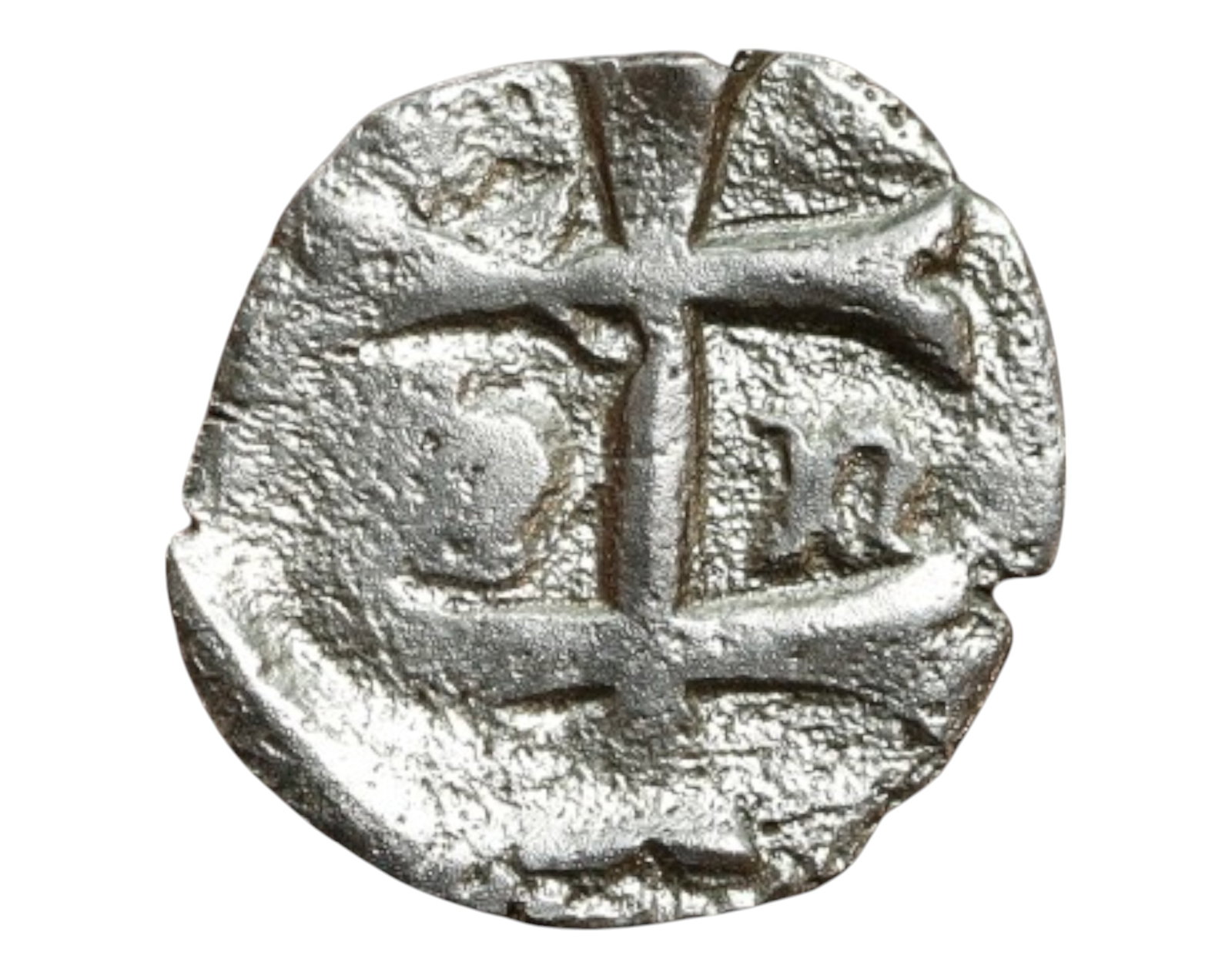 HUNGARY: Sigismund of Luxemburg - Double-Barred Cross Quarting Coin, c.1387-1437 (13mm): Issued under the reign of Sigismund of Luxemburg, King of Hungary from 1387 to 1437, this silver billon quarting (1/4 denar) displays a stylized double-barred cross on the reverse-a symbol associated 