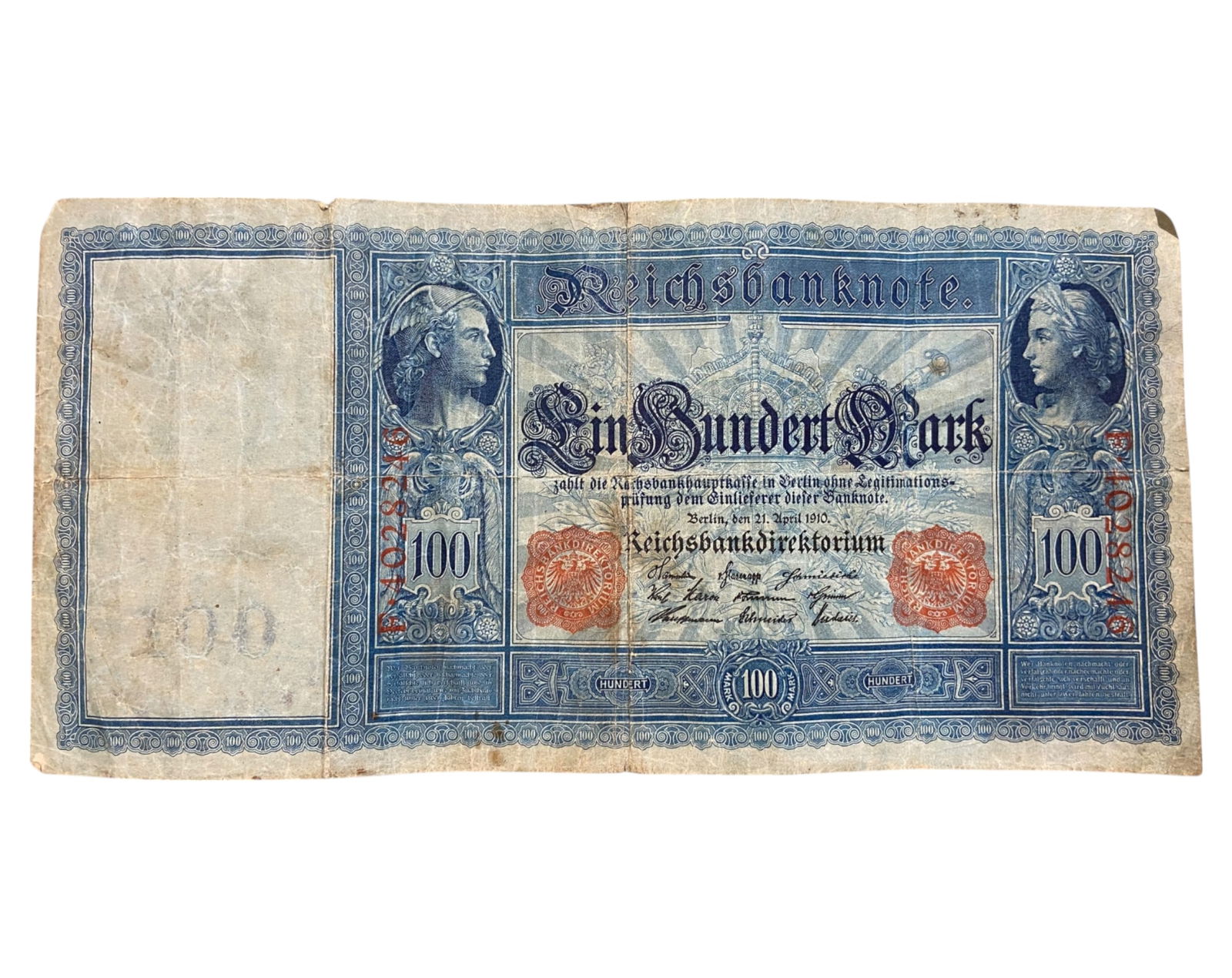GERMANY: Imperial Period - 100 Mark Banknote, 21 April 1910 Berlin Issue (1 of 3)
