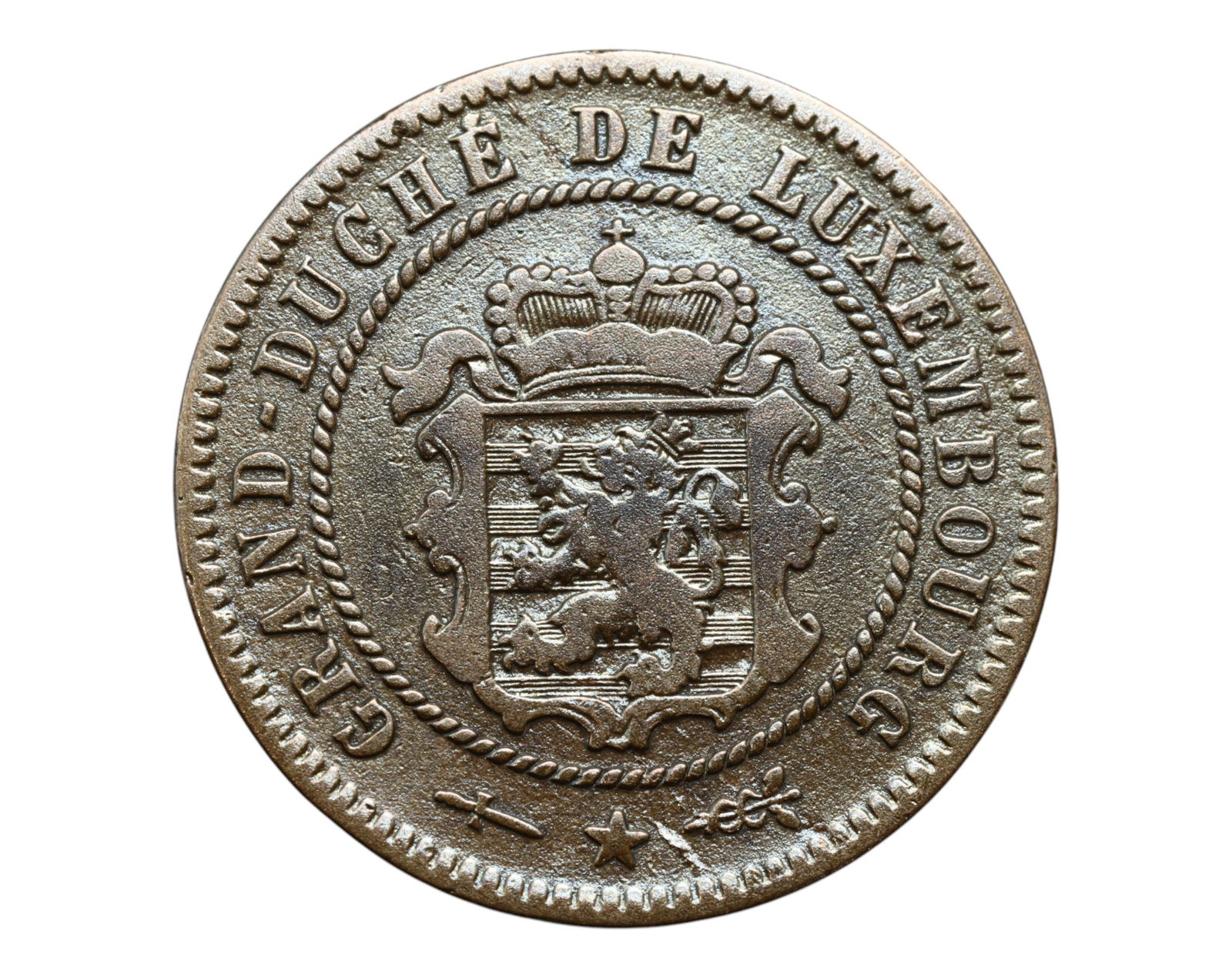 LUXEMBOURG: Grand Duchy - Crowned Arms & National Identity 5 Centimes Coin, 1854, 25mm (1 of 3)