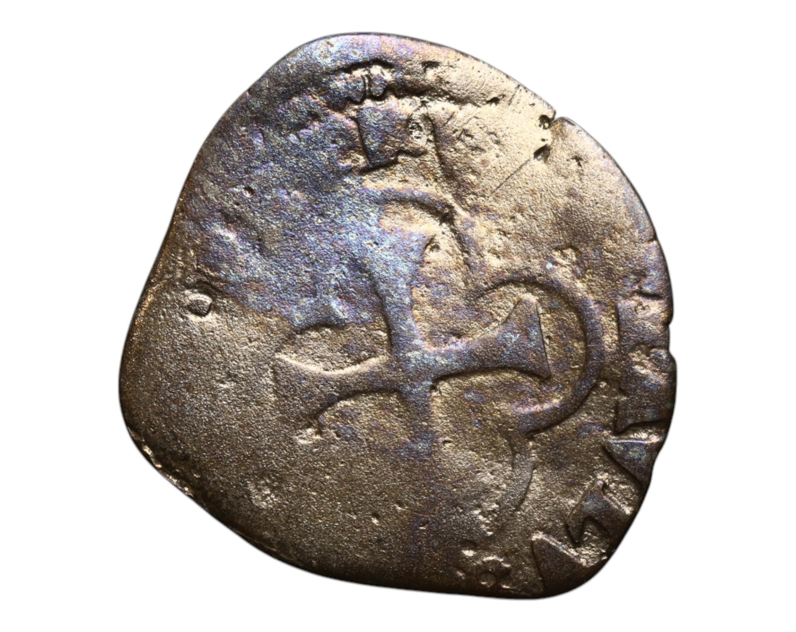 ITALY/PAPAL STATES: Papal Crossed Keys - Cast Quattrino Coin, c. 16th-17th Century, 18mm: This crude yet evocative copper quattrino is a cast relic from the Papal States, likely produced in one of the ecclesiastical mints under direct authority of the Pope. The obverse bears a stark Latin 