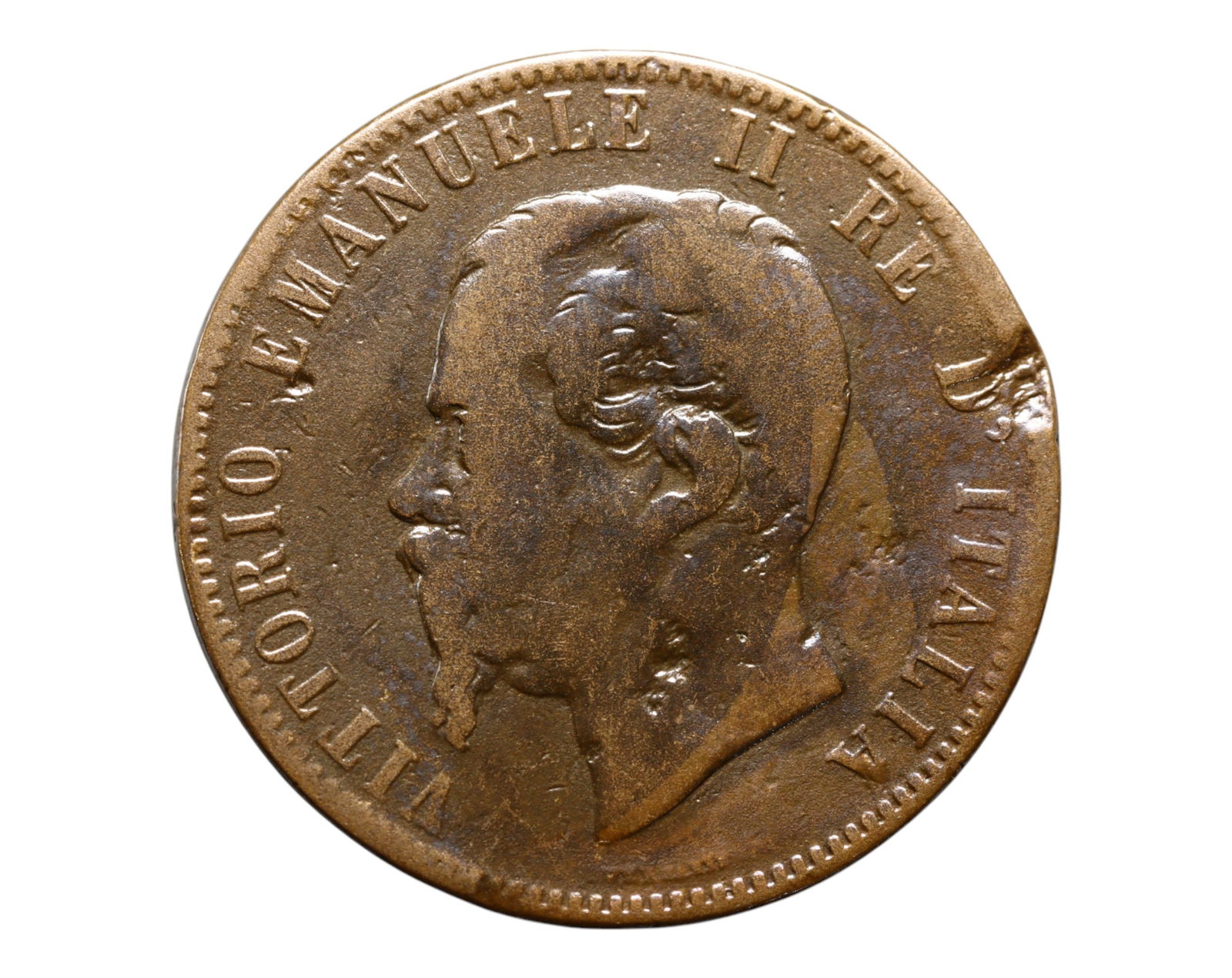 ITALY: Vittorio Emanuele II - National Consolidation 10 Centesimi Coin, 1867 M Milan Mint, 30mm (1 of 3)