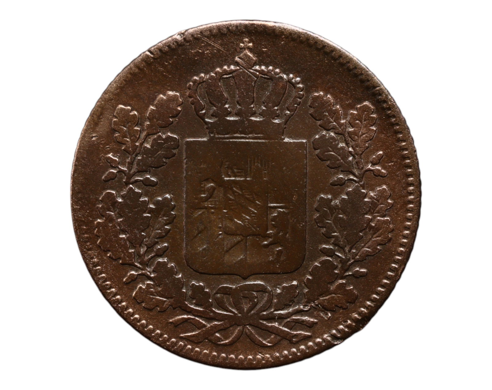 GERMANY/BAVARIA: Ludwig I - Constitutional Monarchy 2 Pfennig Coin, 1845 Munich Mint, 20mm (1 of 3)