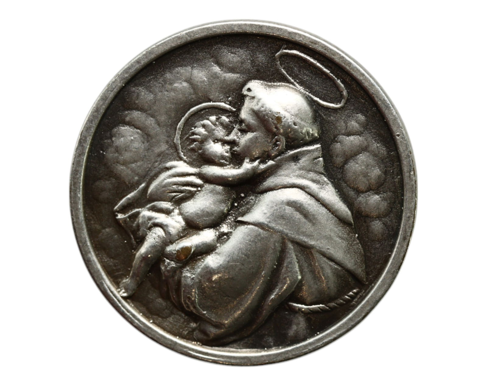 ITALY: St. Anthony of Padua - Embrace of Divine Innocence Devotional Medal, 20th Century, 20mm (1 of 3)