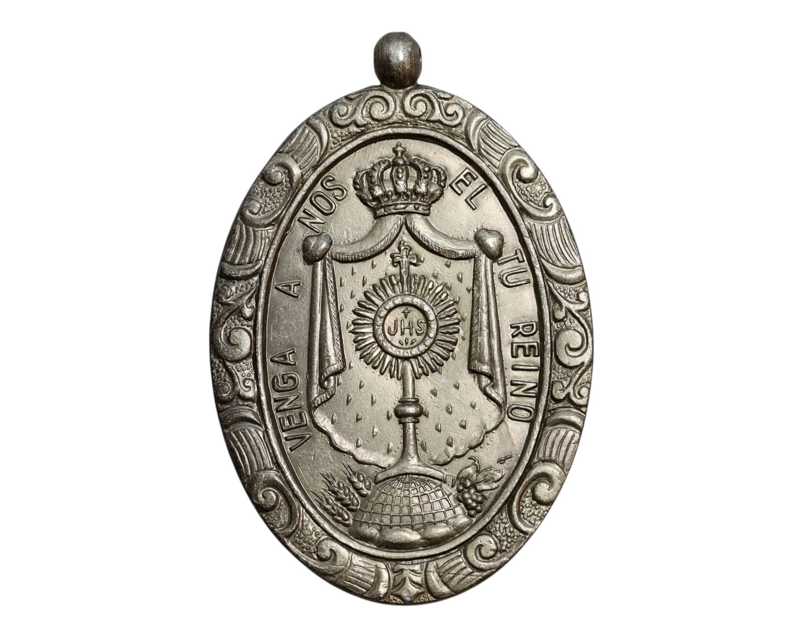 SPAIN: Catholic Allegiance - 'Venga a Nos Tu Reino' Religious Medal, c.1850s, 45x32mm (1 of 3)