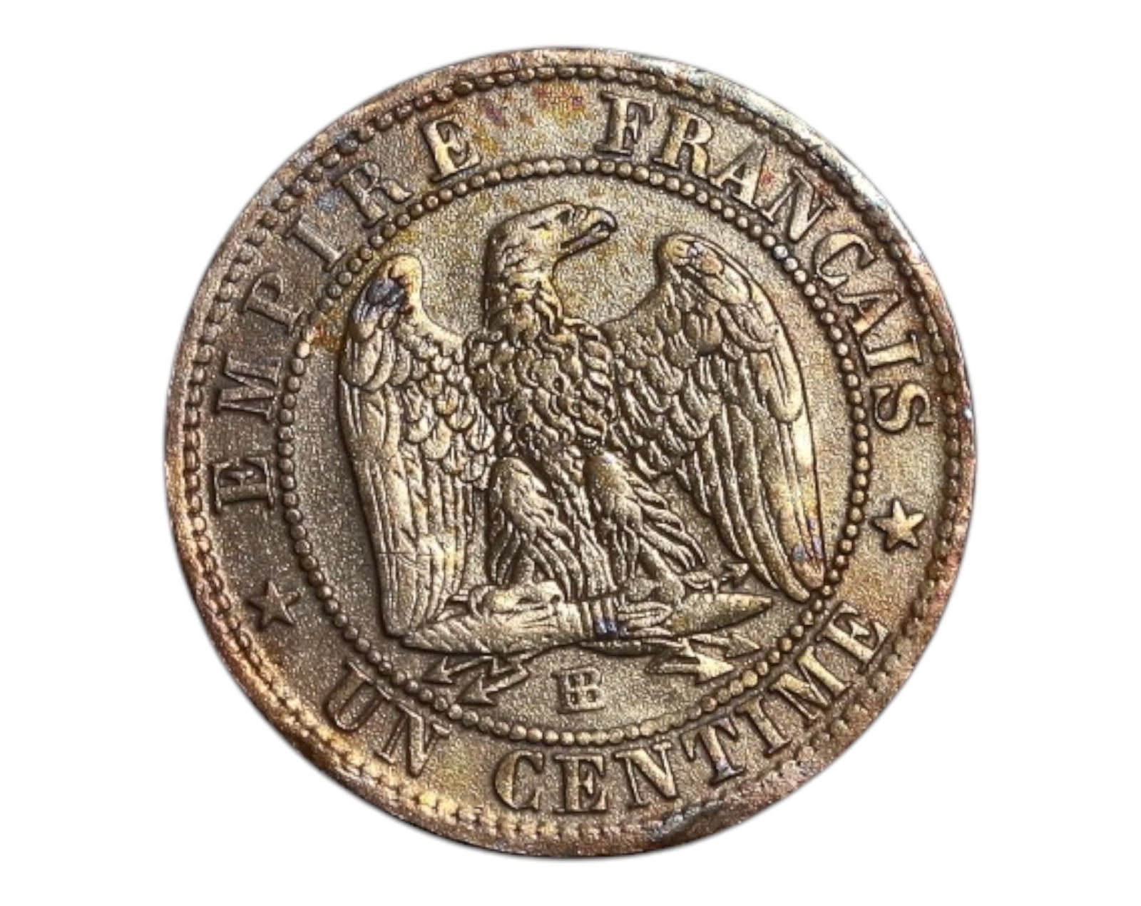 FRANCE/SECOND EMPIRE: Napoleon III - Imperial Eagle 1 Centime Coin, 1854 B, 15mm (1 of 3)