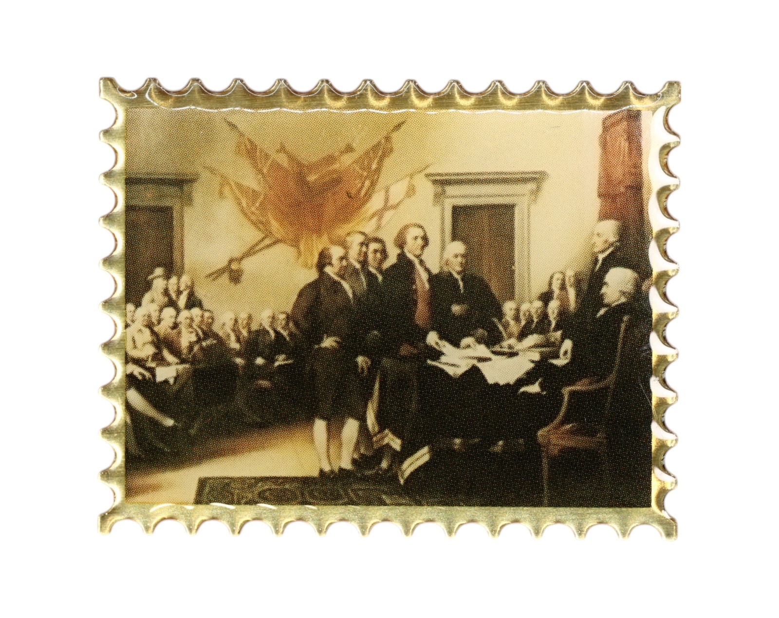 USA: Declaration of Independence - Commemorative Stamp Plaque Pin, ca. 1976 Bicentennial Era, 37mm (1 of 3)