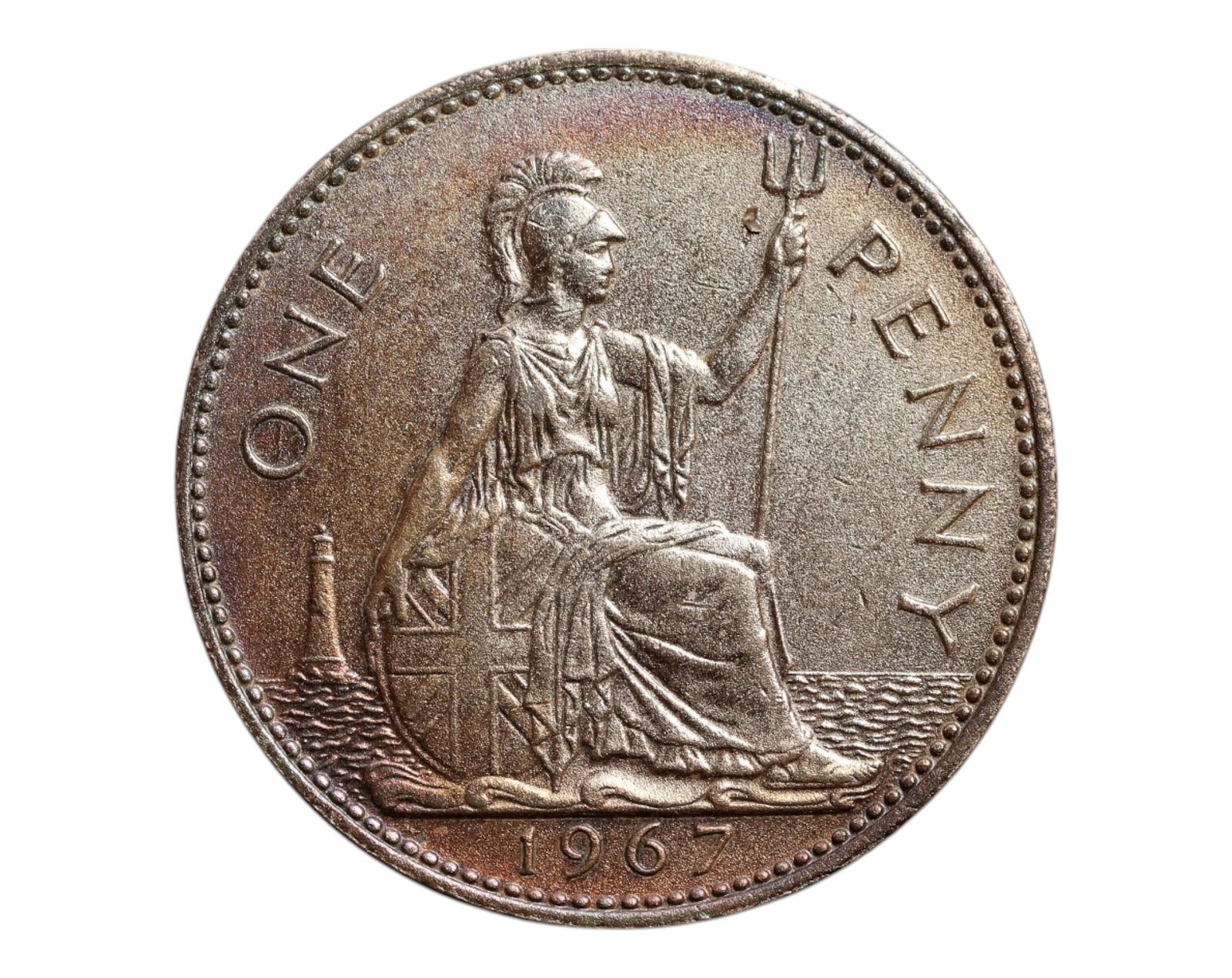 UNITED KINGDOM: Queen Elizabeth II - Britannia Type 1 Penny Coin, 1967 (31mm) (1 of 3)