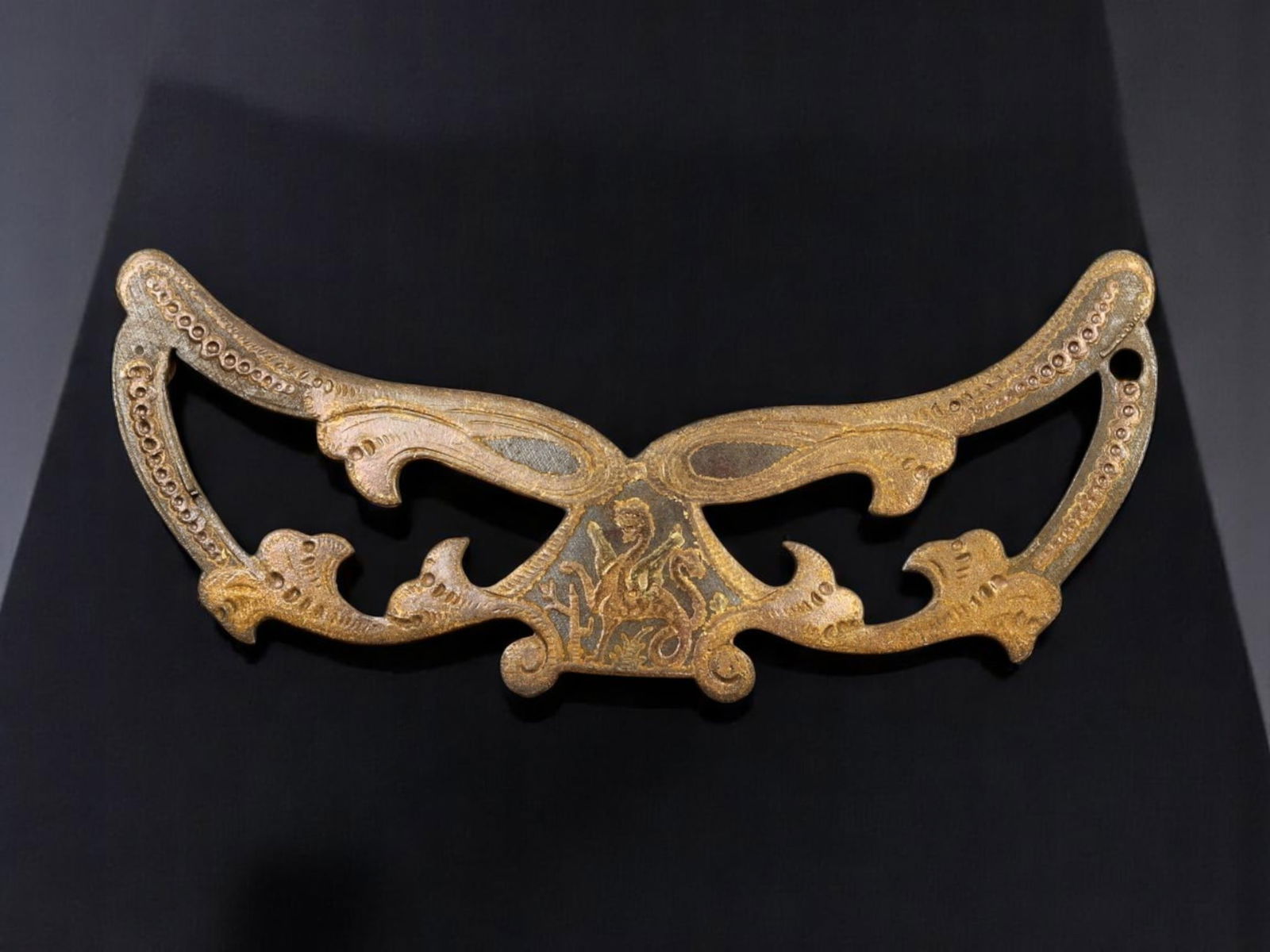 ROCOCO REVIVAL: Decorative Escutcheon Plate - Mask Form, Gilt & Pierced Detailing (6x2cm) (1 of 2)