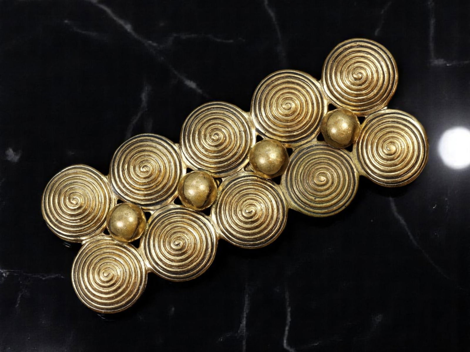 MID-CENTURY MODERNIST: Clip Brooch - SAINTLAURE Spiral Disc Cluster, Gilt Finish, West Germany (1 of 2)