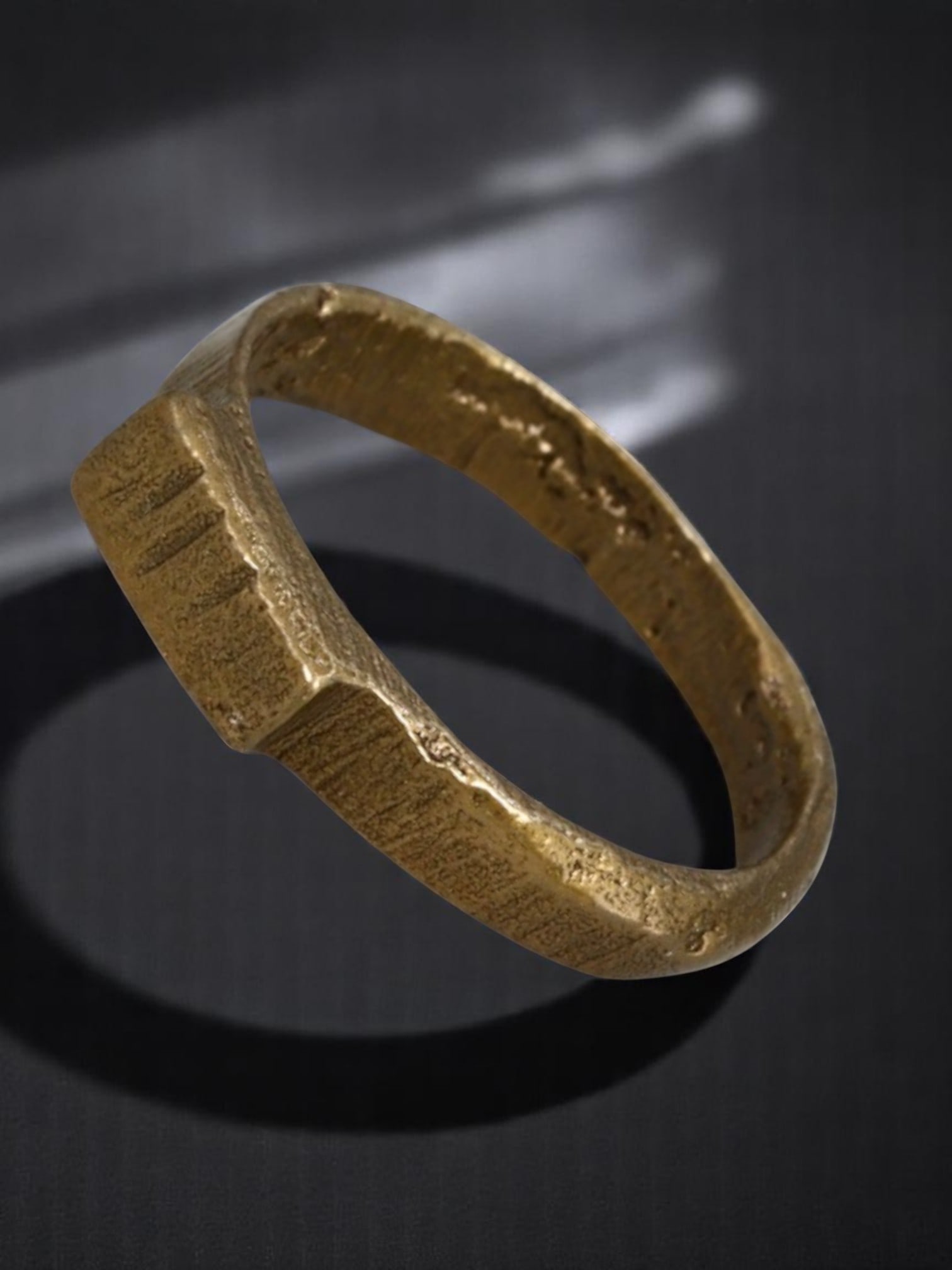 MEDIEVAL ERA: Child's Bronze Ring - Flattened Top with Tooling Marks, Size 2 US (1 of 2)