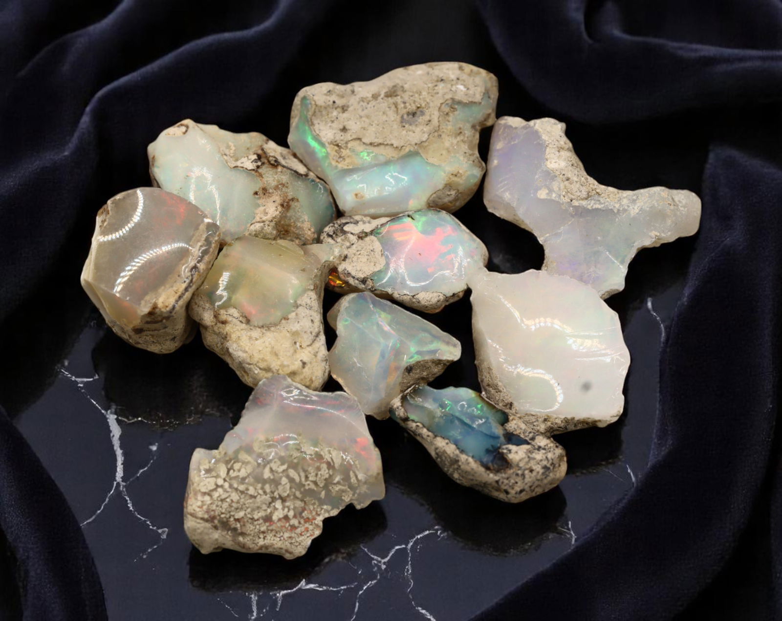GEM LOT: Ethiopian Welo Opal Rough - Iridescent Play-of-Color in Matrix, Mixed Forms (11g) (1 of 1)