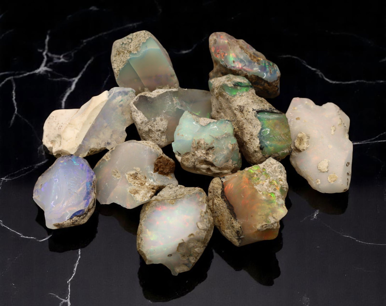 GEM LOT: Ethiopian Welo Opal Rough - Iridescent Play-of-Color in Matrix, Mixed Forms (14g) (1 of 1)