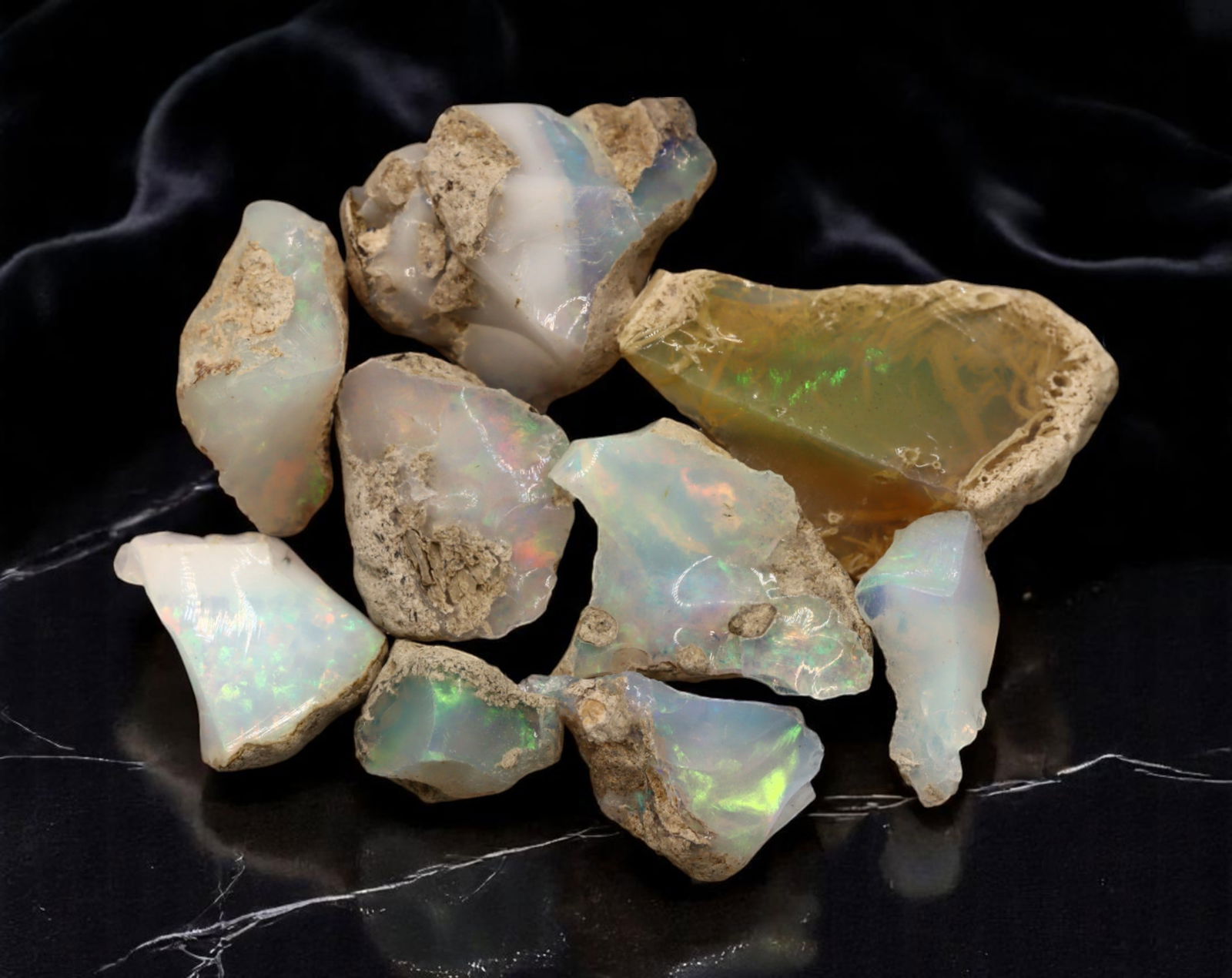GEM LOT: Ethiopian Welo Opal Rough - Iridescent Play-of-Color in Matrix, Mixed Forms (10g) (1 of 1)