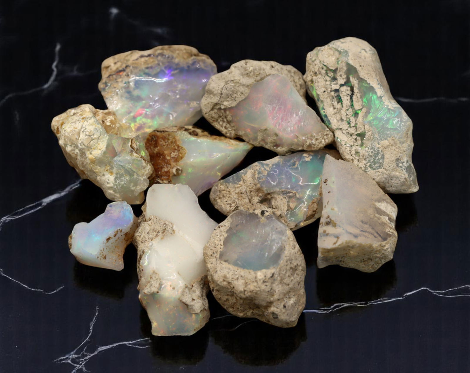 GEM LOT: Ethiopian Welo Opal Rough - Iridescent Play-of-Color in Matrix, Mixed Forms (12g) (1 of 1)