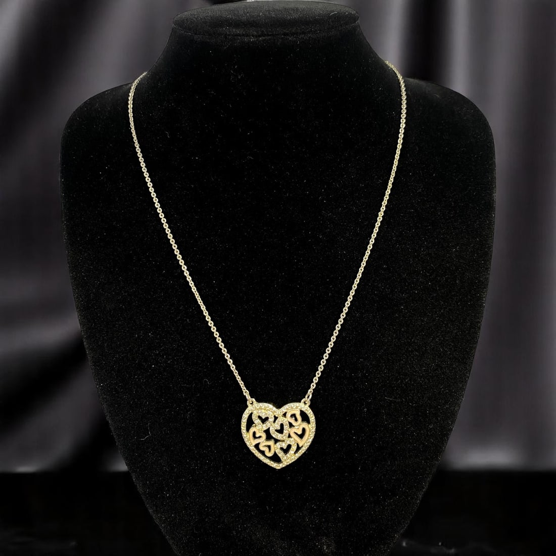 Pendant Necklace - Openwork Heart Cluster with Clear Stones & Dual Finish, 48cm (1 of 2)