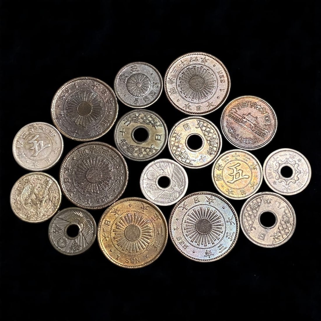 JAPAN: Assorted Imperial Coins - Meiji to Showa Era, 16 pcs (18-27mm) (1 of 2)
