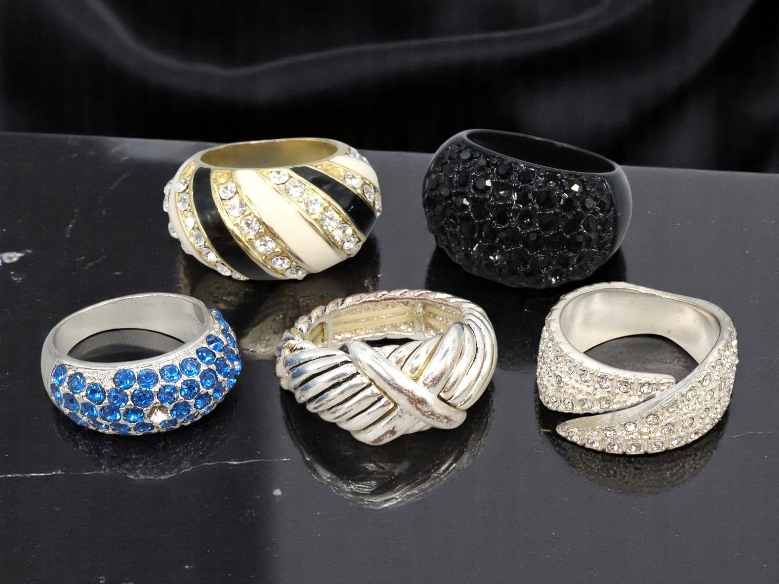 Estate Ring Lot - Bold Dome, Pave & Enamel Designs with Brilliant-Cut Stones, US Size 5-7 (1 of 1)
