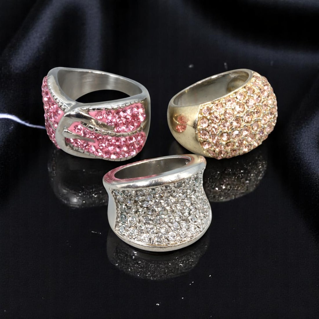 Estate Ring Lot - Pave-Set Clear, Pink, and Champagne-Like Stones, 3 Pieces, US 6-9 (1 of 1)